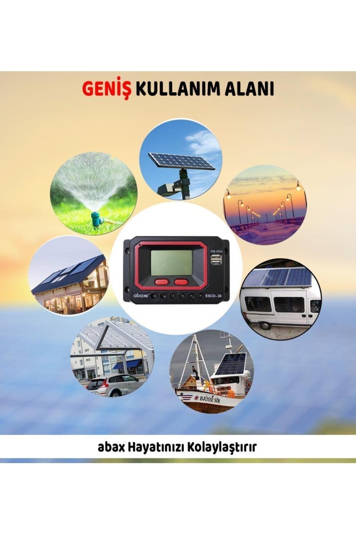 Escd30 2a'lik Çift Usb Çıkışlı 12/24v Dc 30a Pwm Zaman Ayarlı Akıllı Solar Şarj Kontrol Cihazı