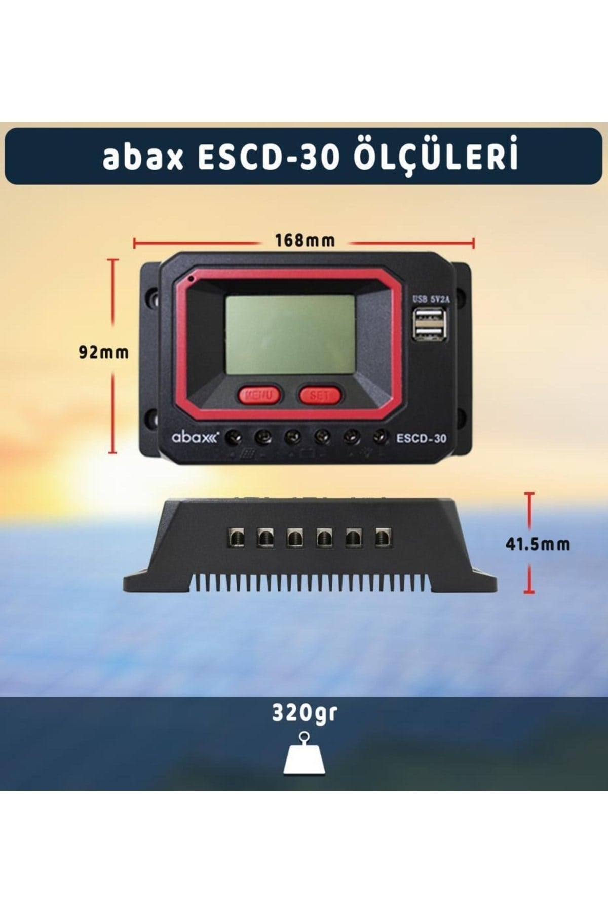 Escd30 2a'lik Çift Usb Çıkışlı 12/24v Dc 30a Pwm Zaman Ayarlı Akıllı Solar Şarj Kontrol Cihazı