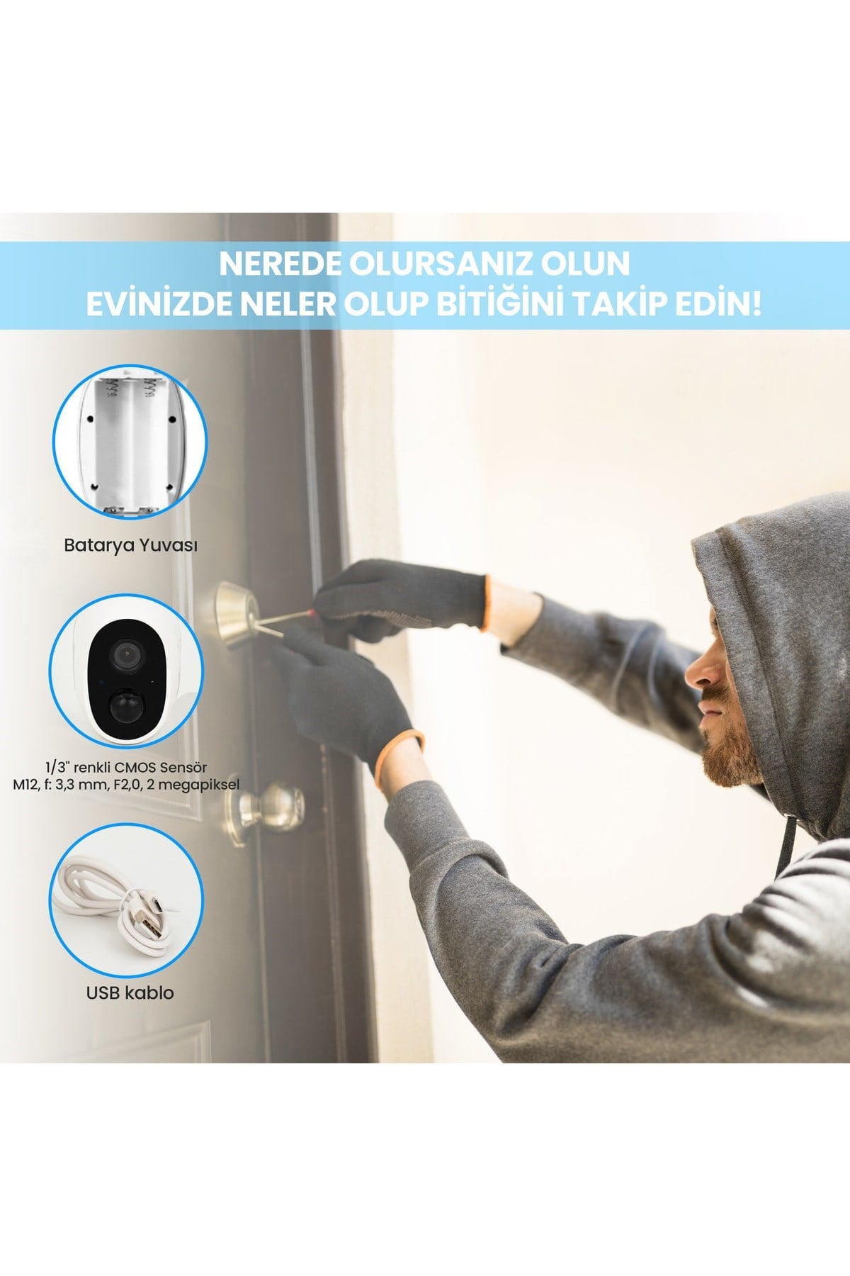 Fa02 1080p Fullhd130° Geniş Açılı Lens,pır Sensör,su Geçirmez,çift Yönlü Ses,cloud App Ip Kamera