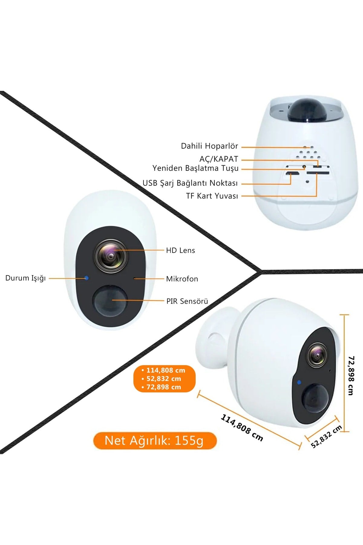 Fa02 1080p Fullhd130° Geniş Açılı Lens,pır Sensör,su Geçirmez,çift Yönlü Ses,cloud App Ip Kamera