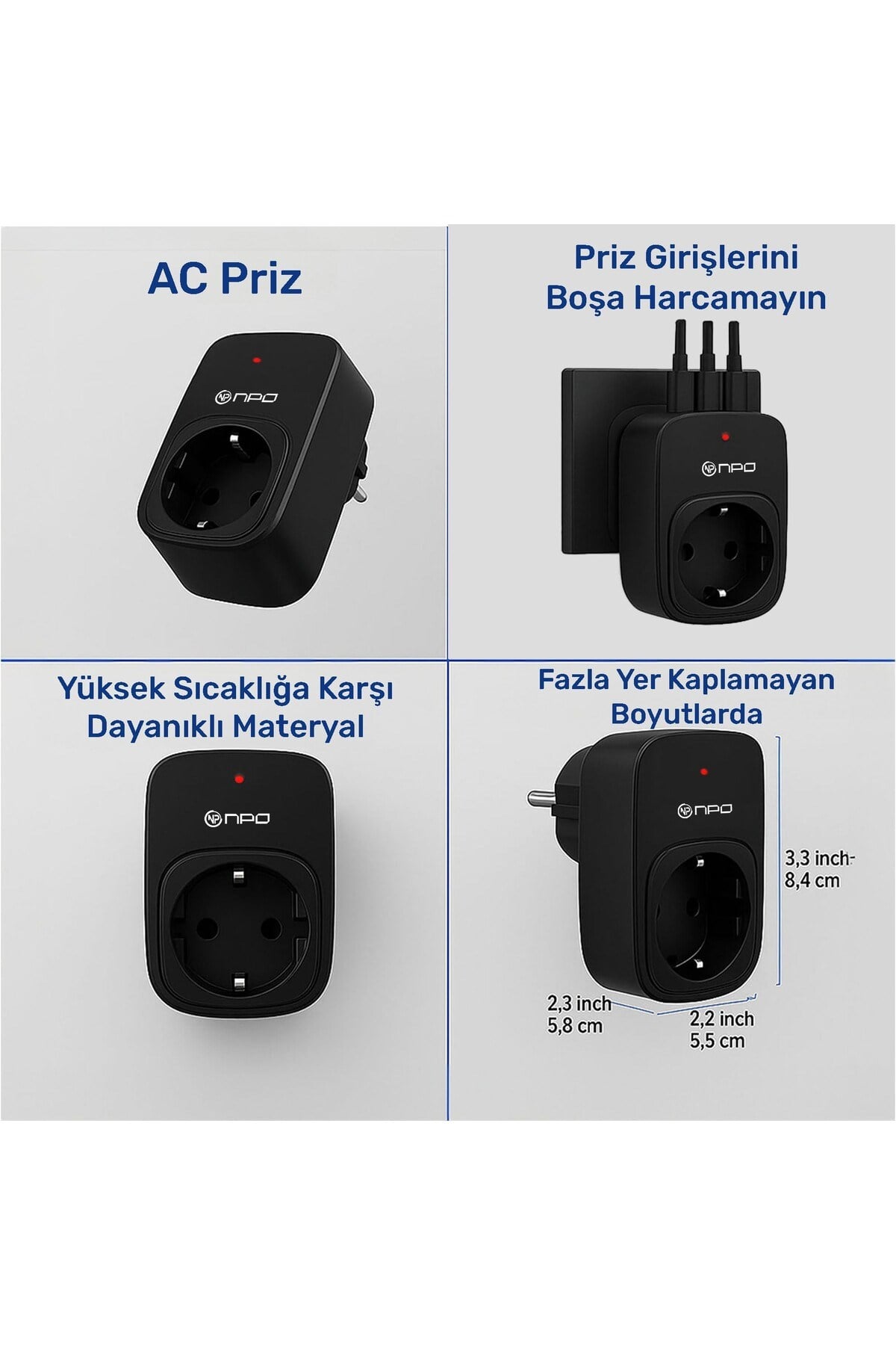Fulltech24 3680W Yüksek Voltaj/Akım ve Çocuk Korumalı Type-C ve USB Çoğaltıcı Duvar Prizi