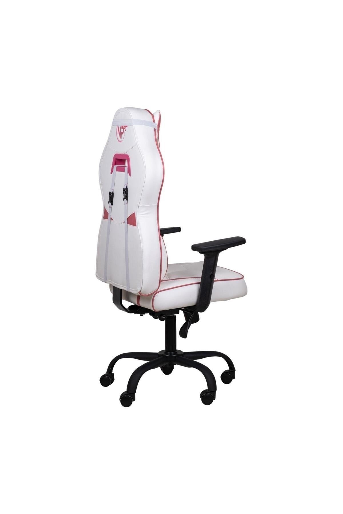 GC1001PW 2D Kolçaklı,Boyun ve Sırt Destekli Oyuncu Koltuğu, Pembe-Beyaz