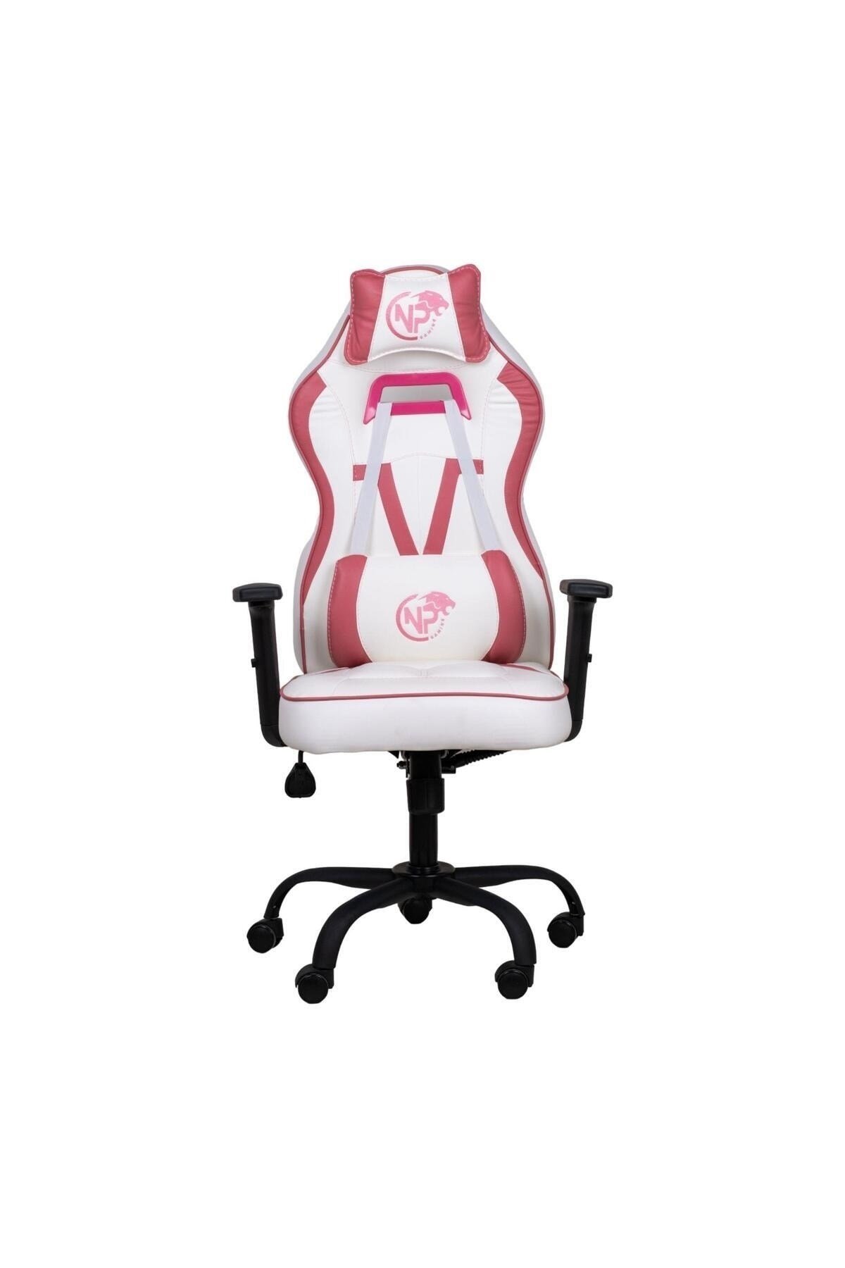 GC1001PW 2D Kolçaklı,Boyun ve Sırt Destekli Oyuncu Koltuğu, Pembe-Beyaz