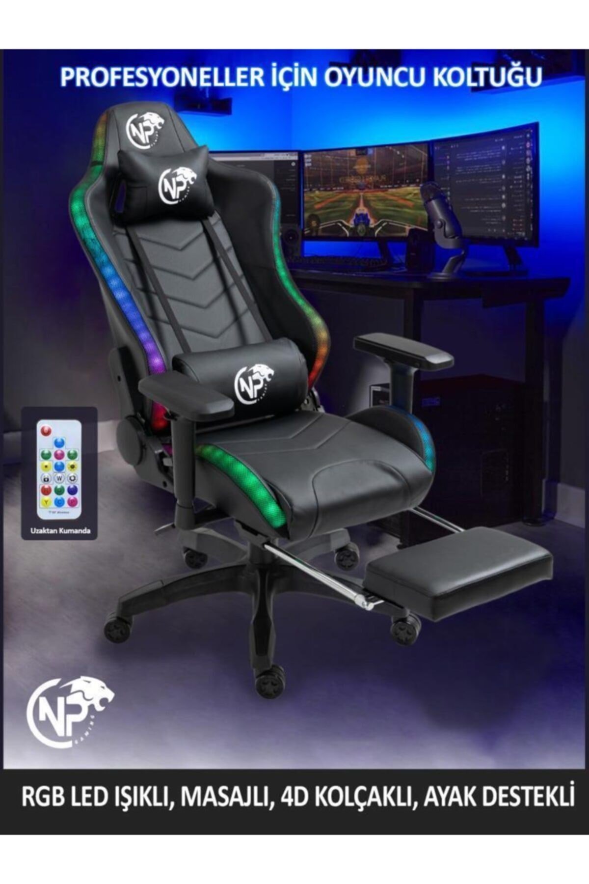 Gc3001b Masajlı,rgb,4d Kolçaklı,ayak Destekli Oyuncu Koltuğu, Siyah