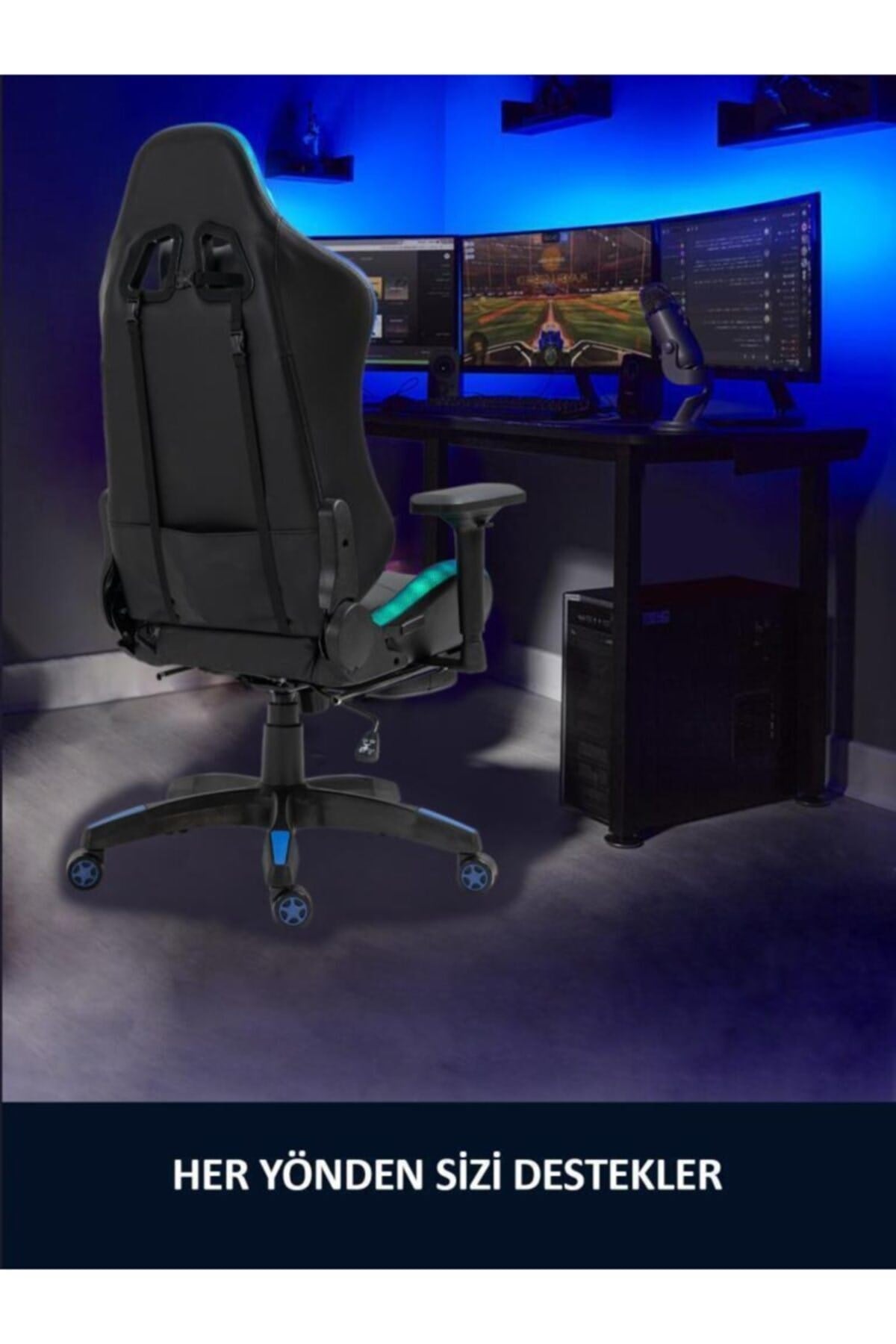 Gc3001bb Masajlı,rgb,4d Kolçaklı,ayak Destekli Oyuncu Koltuğu, Mavi- Siyah