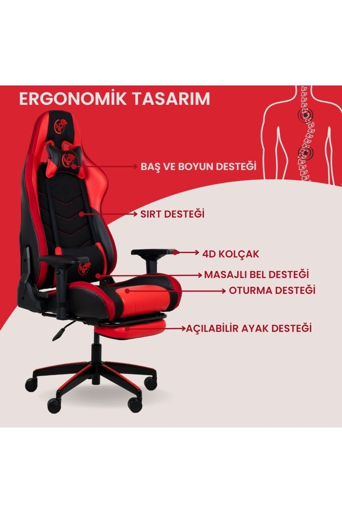 Gc3001br Masajlı,rgb,4d Kolçaklı,ayak Destekli Oyuncu Koltuğu, Kırmızı- Siyah