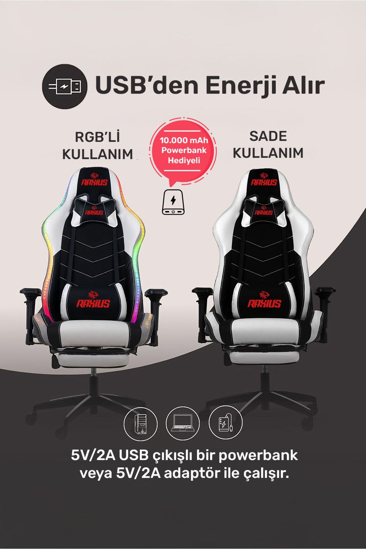 GC3001BW Masajlı,RGB,4D Kolçaklı,Ayak Destekli Oyuncu Koltuğu, Siyah- Beyaz