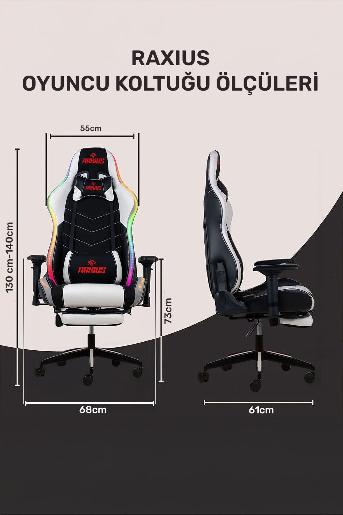 GC3001BW Masajlı,RGB,4D Kolçaklı,Ayak Destekli Oyuncu Koltuğu, Siyah- Beyaz