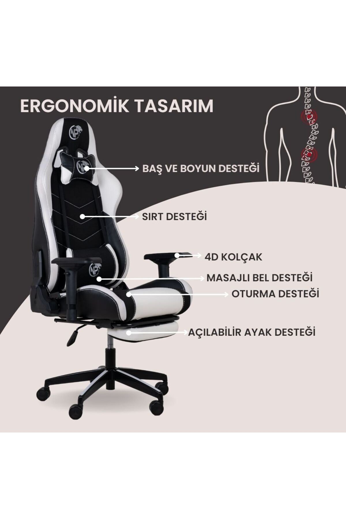 Gc3001bw Masajlı,rgb,4d Kolçaklı,ayak Destekli Oyuncu Koltuğu, Beyaz- Siyah