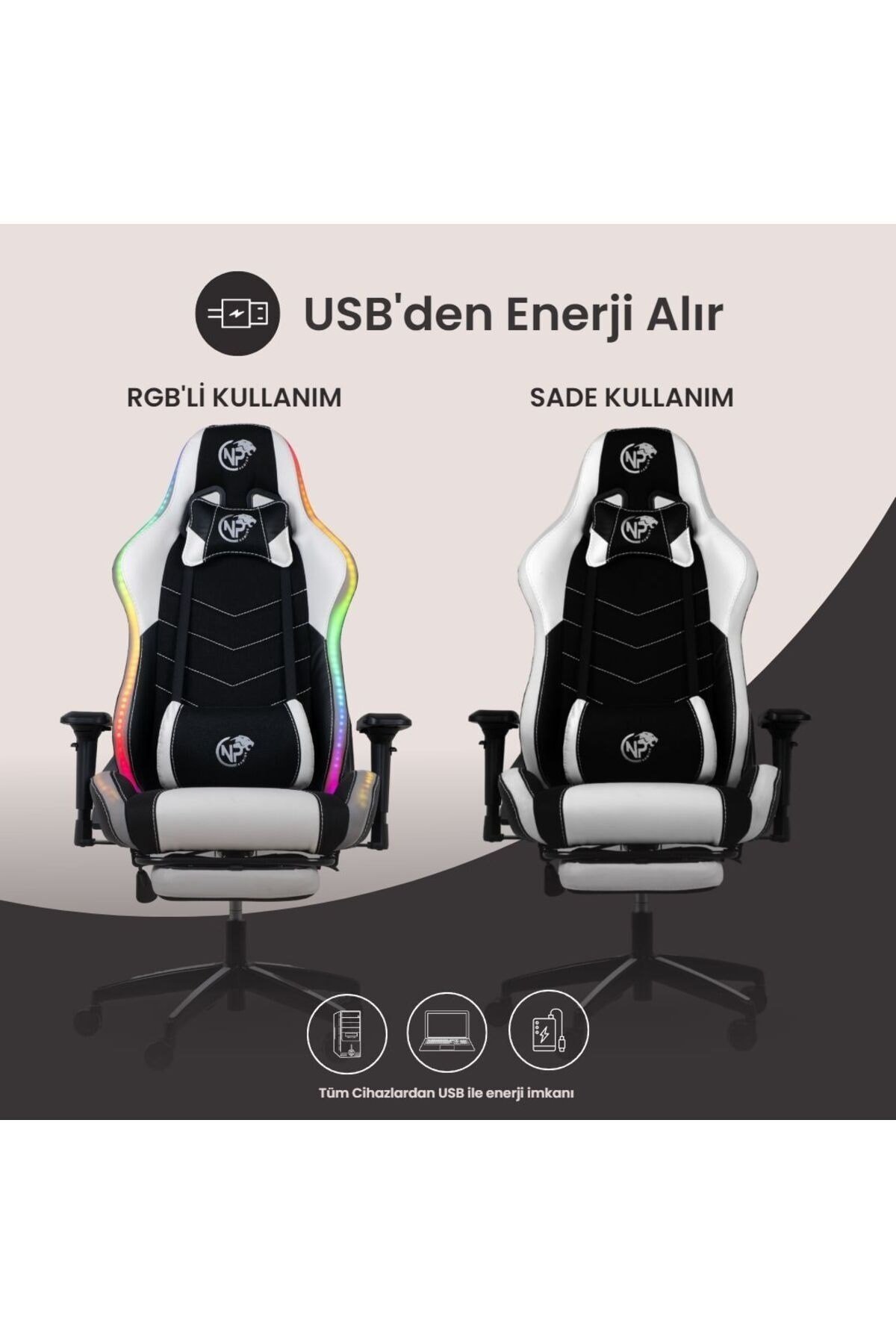 Gc3001bw Masajlı,rgb,4d Kolçaklı,ayak Destekli Oyuncu Koltuğu, Beyaz- Siyah