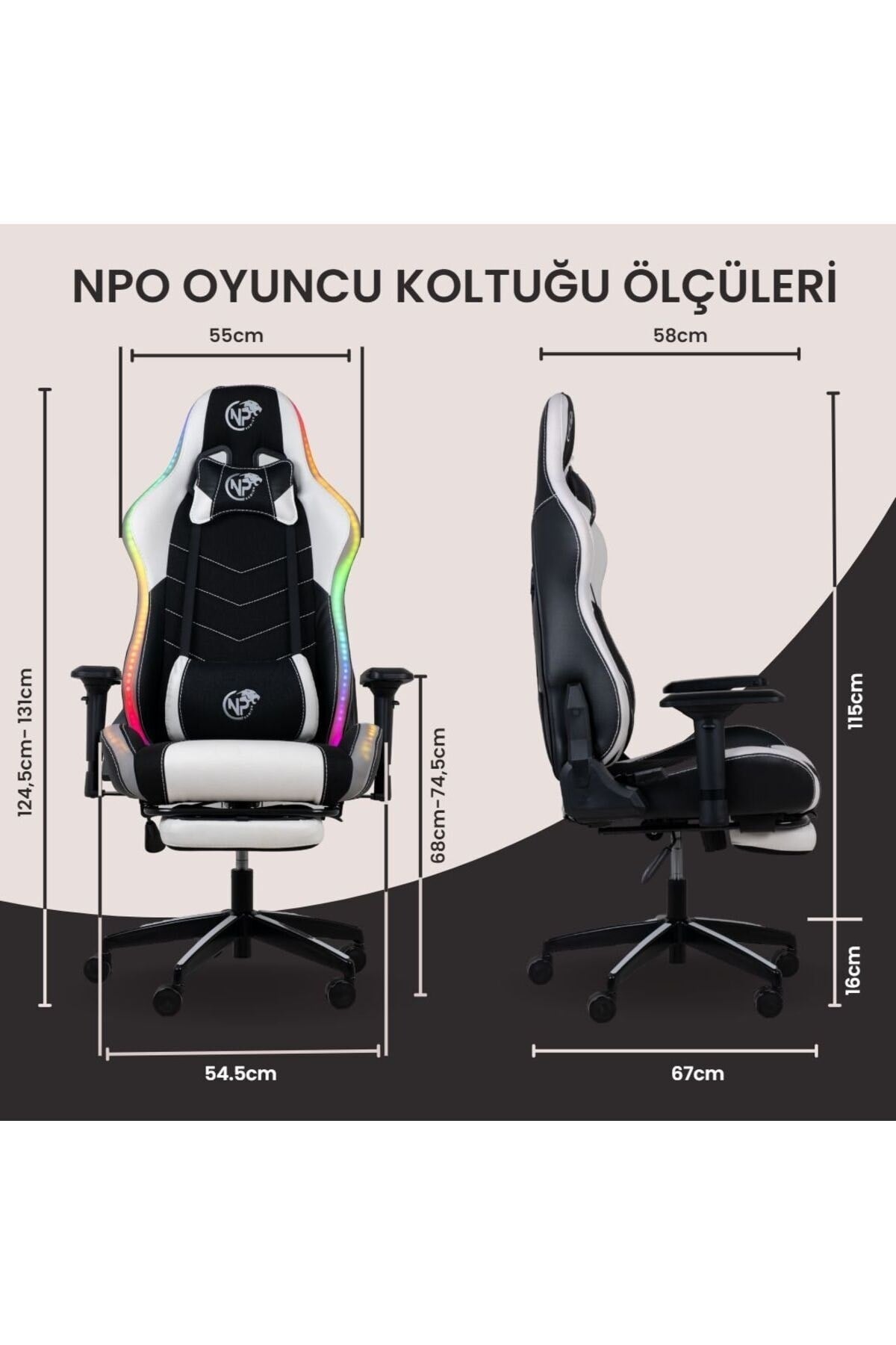 Gc3001bw Masajlı,rgb,4d Kolçaklı,ayak Destekli Oyuncu Koltuğu, Beyaz- Siyah