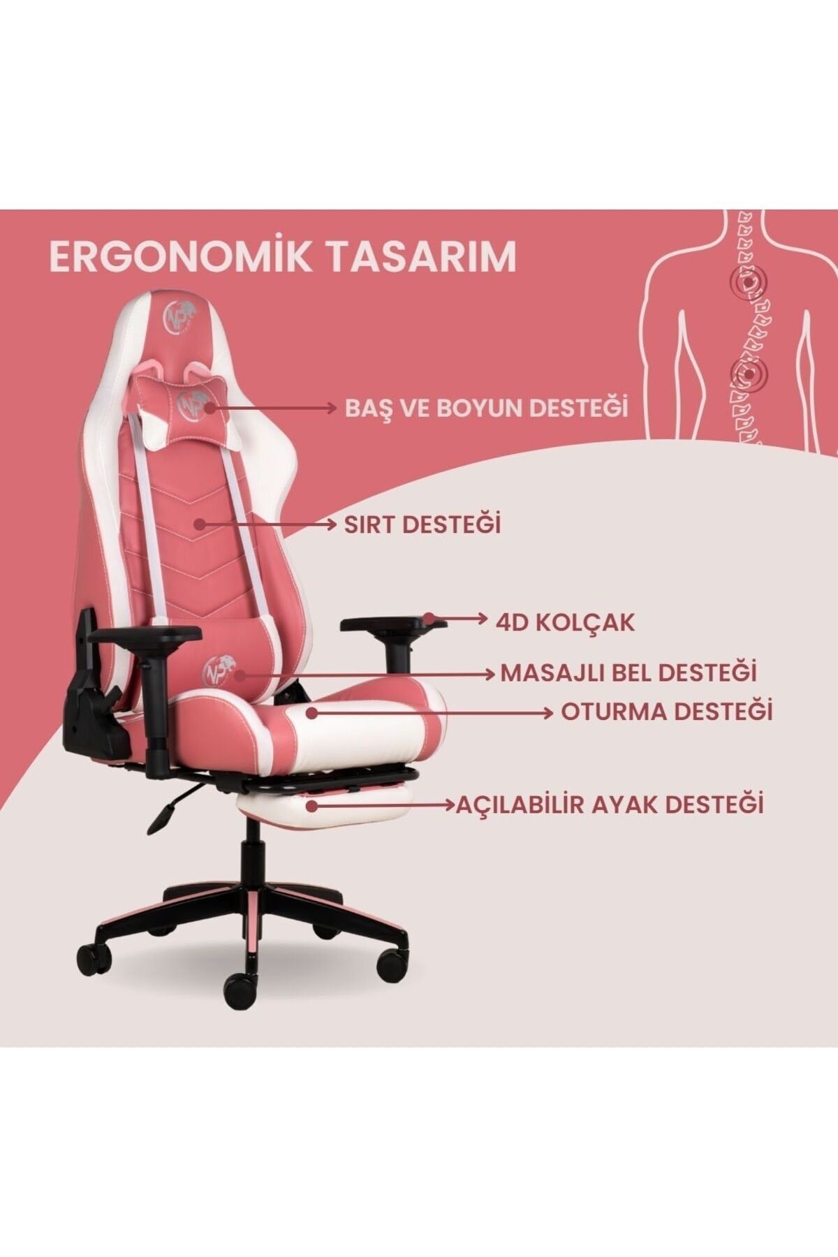 Gc3001pw Masajlı,rgb,4d Kolçaklı,ayak Destekli Oyuncu Koltuğu, Pembe- Beyaz