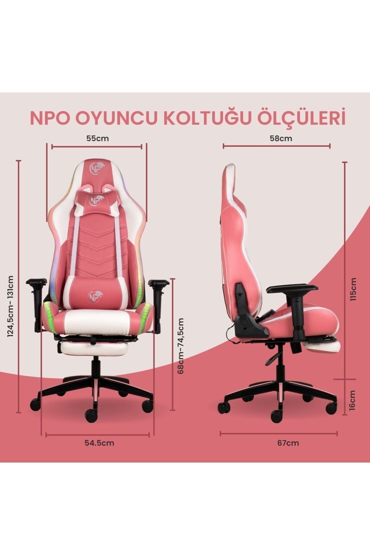 Gc3001pw Masajlı,rgb,4d Kolçaklı,ayak Destekli Oyuncu Koltuğu, Pembe- Beyaz