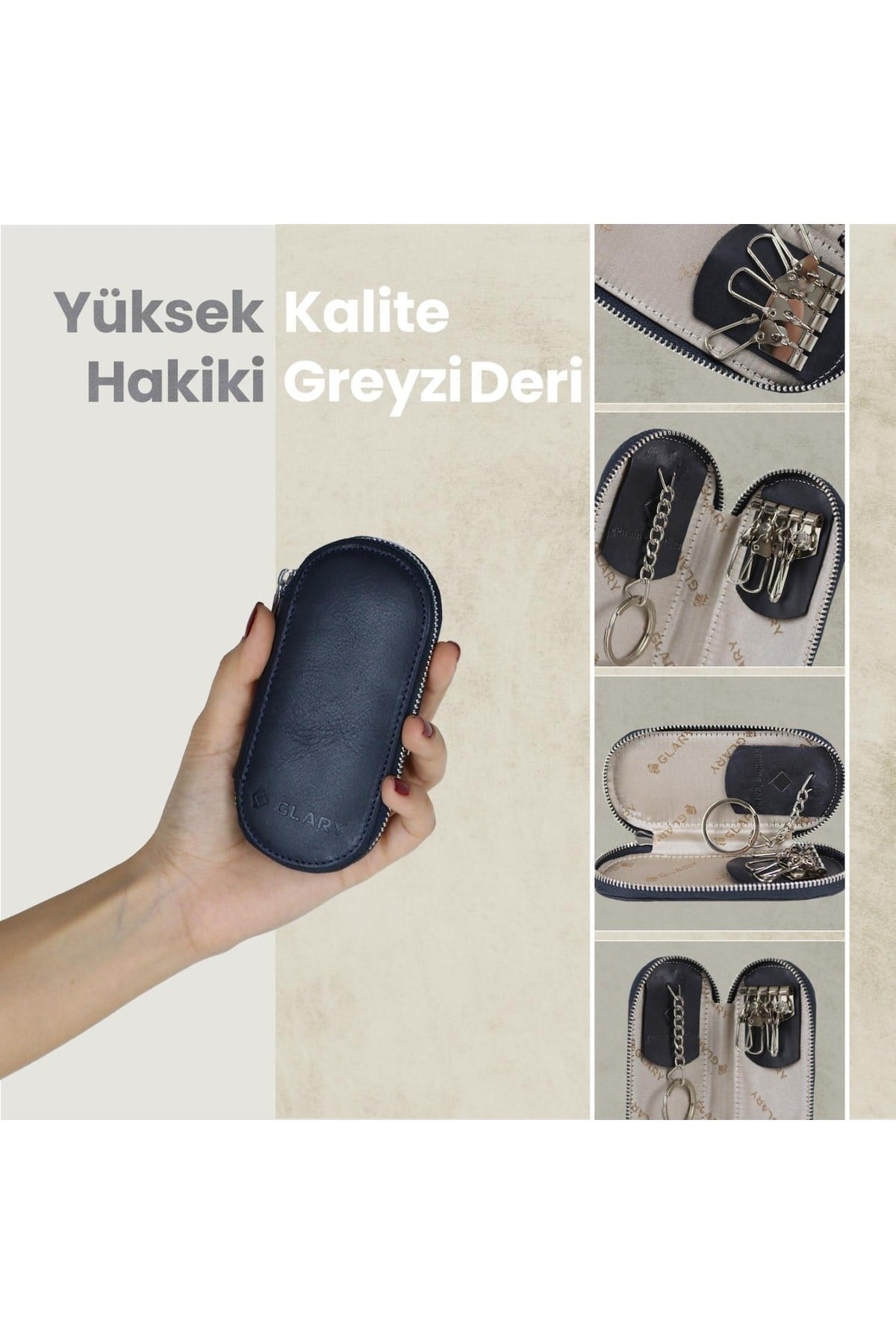Gl500db 1.sınıf Kalite Hakiki Deri (genuine Leather) Portmone Unisex Anahtarlık-lacivert