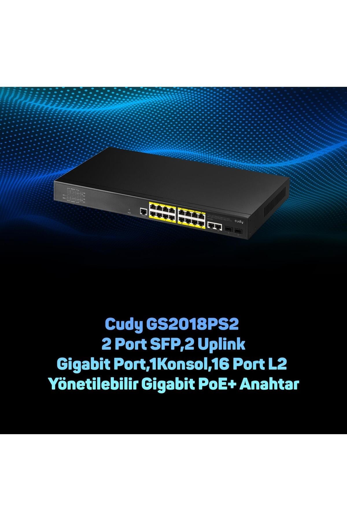 GS2018PS2 2SFP,2Uplink,1Consol,16 Port L2 Yönetilebilir Gigabit PoE+ Metal Rack Mount Switch