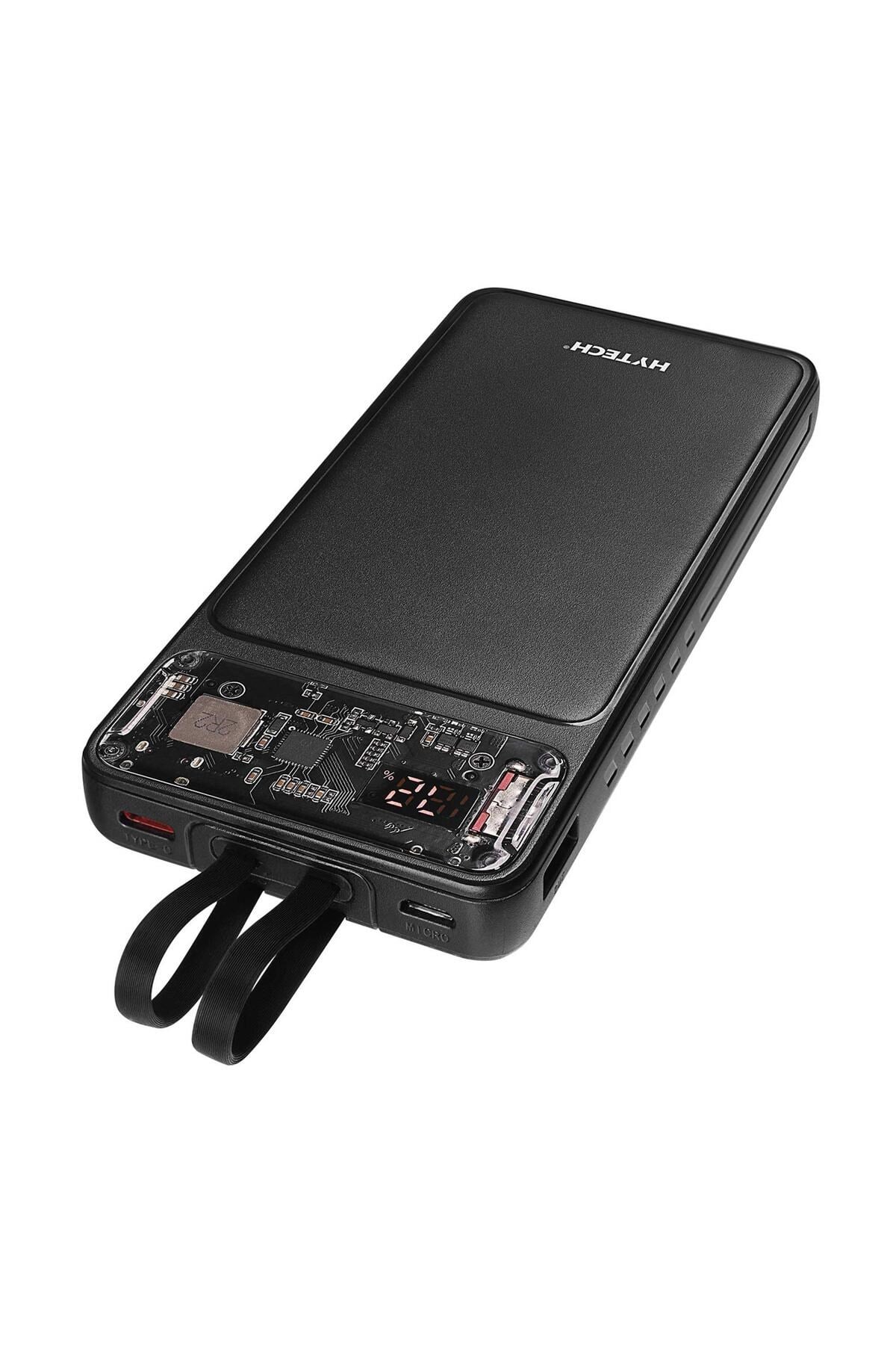 H120 10000mAh QC3.0 PD20W LCD Şeffaf 18W Siyah Taşınabilir Powerbank