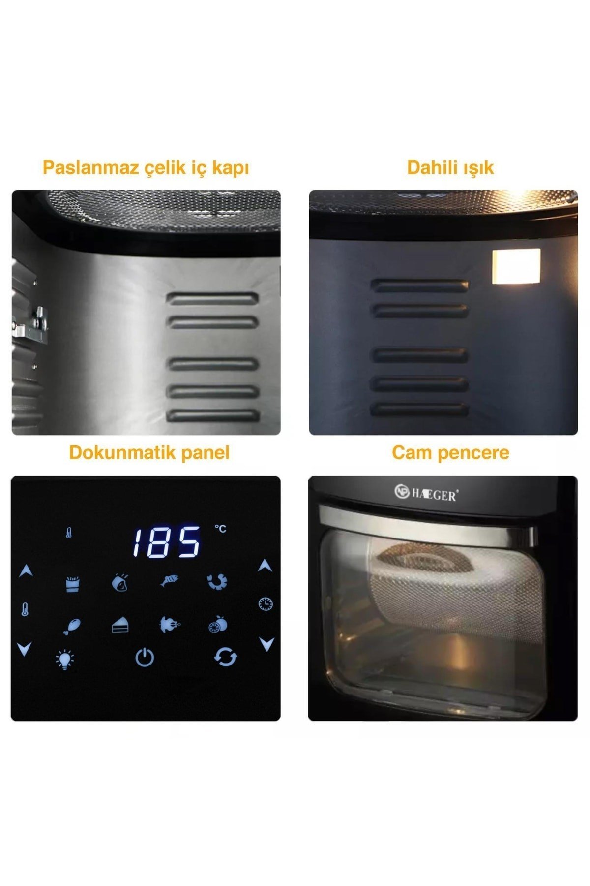 Haeger Hg-5295 Dokunmatik 12l Fırın Tipi 5 Aparatlı Airfryer 2000w Yağsız Kızartma Fritözü