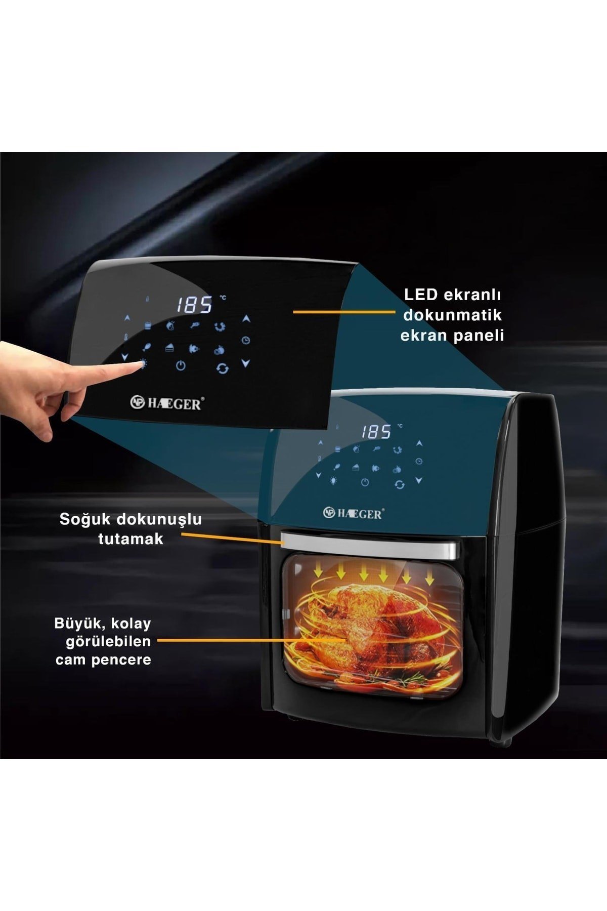 Haeger Hg-5295 Dokunmatik 12l Fırın Tipi 5 Aparatlı Airfryer 2000w Yağsız Kızartma Fritözü