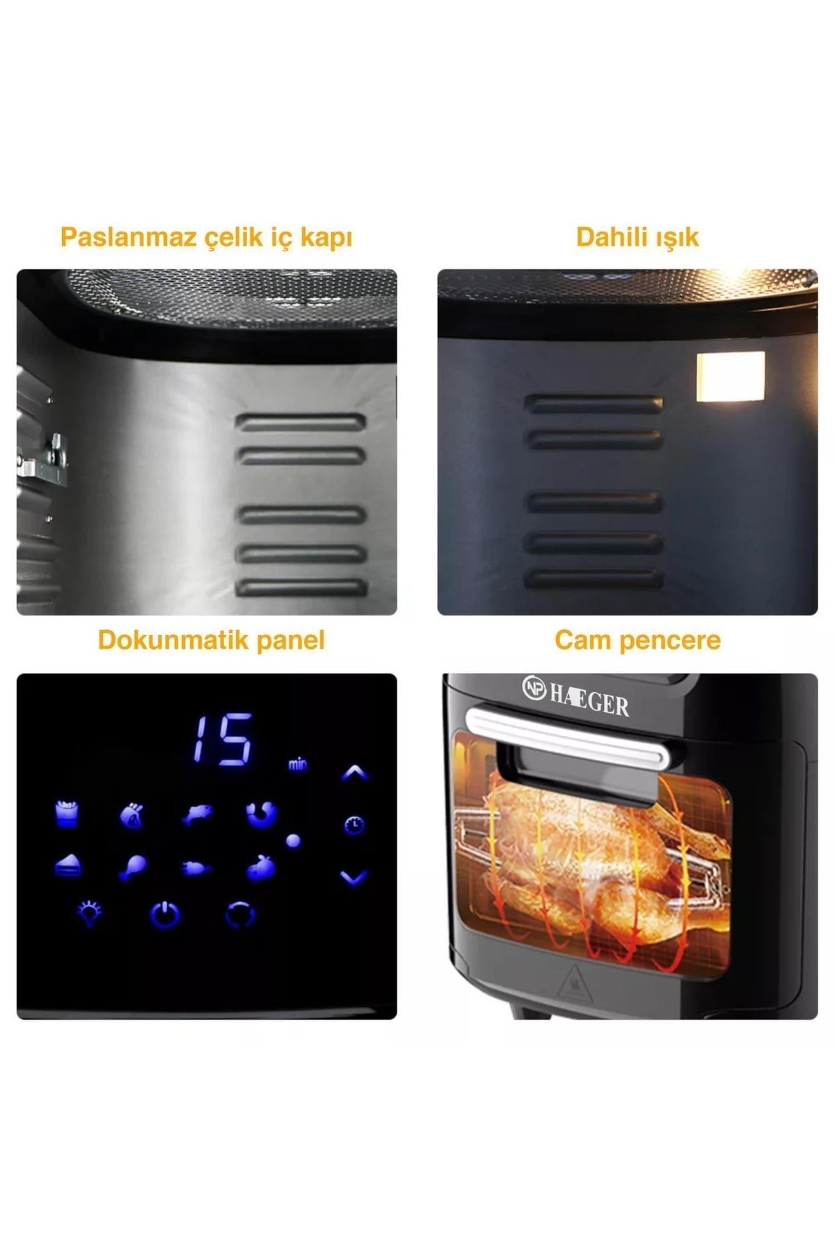 Haeger Hg-5297 Dokunmatik 12l Fırın Tipi 5 Aparatlı Airfryer 1800w Yağsız Kızartma Fritözü