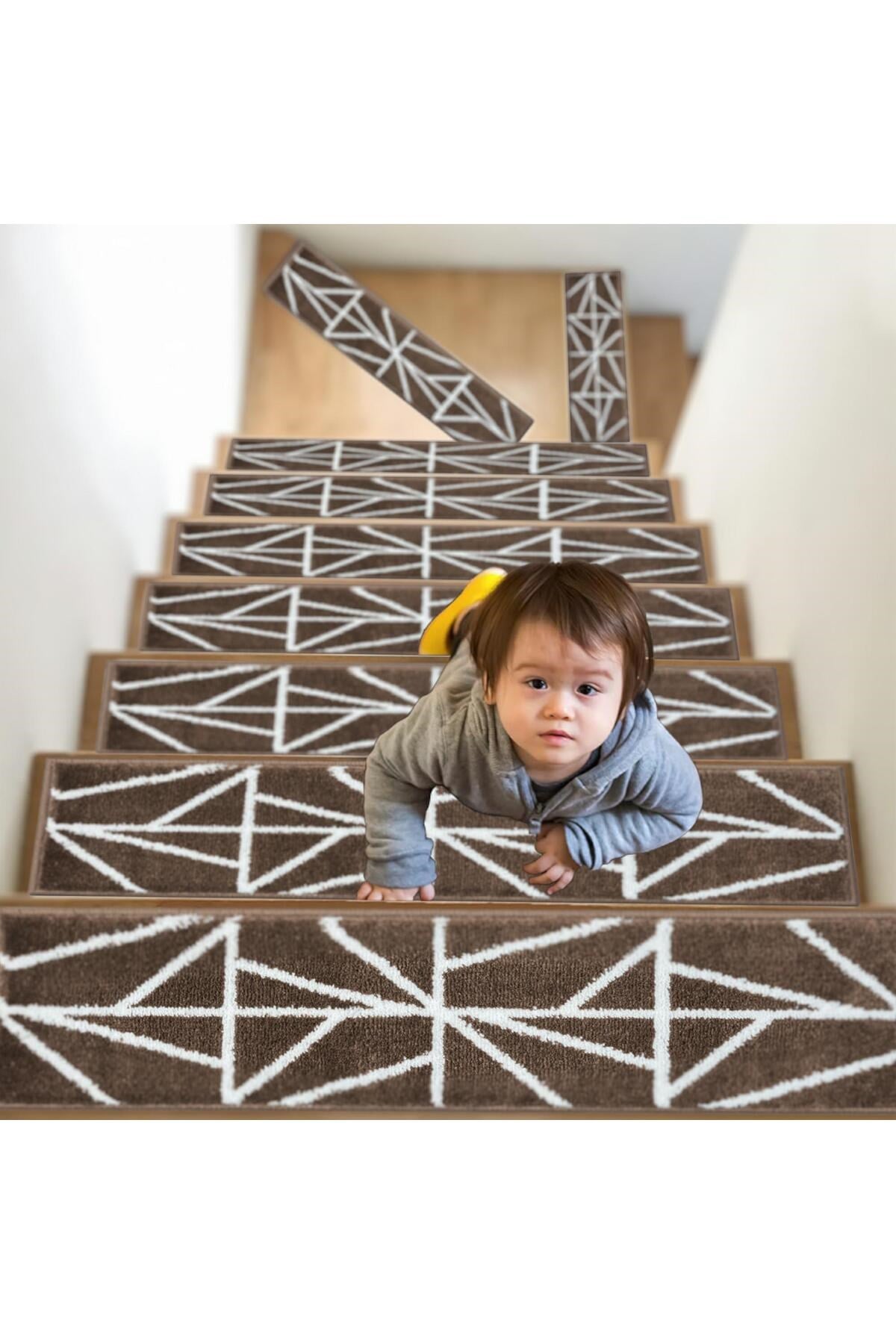 Home Gh39a-wr-gry10 Üçgen Desen Kaydırmaz Tabanlı 10'lu Merdiven Halısı - Beyaz/kırmızı