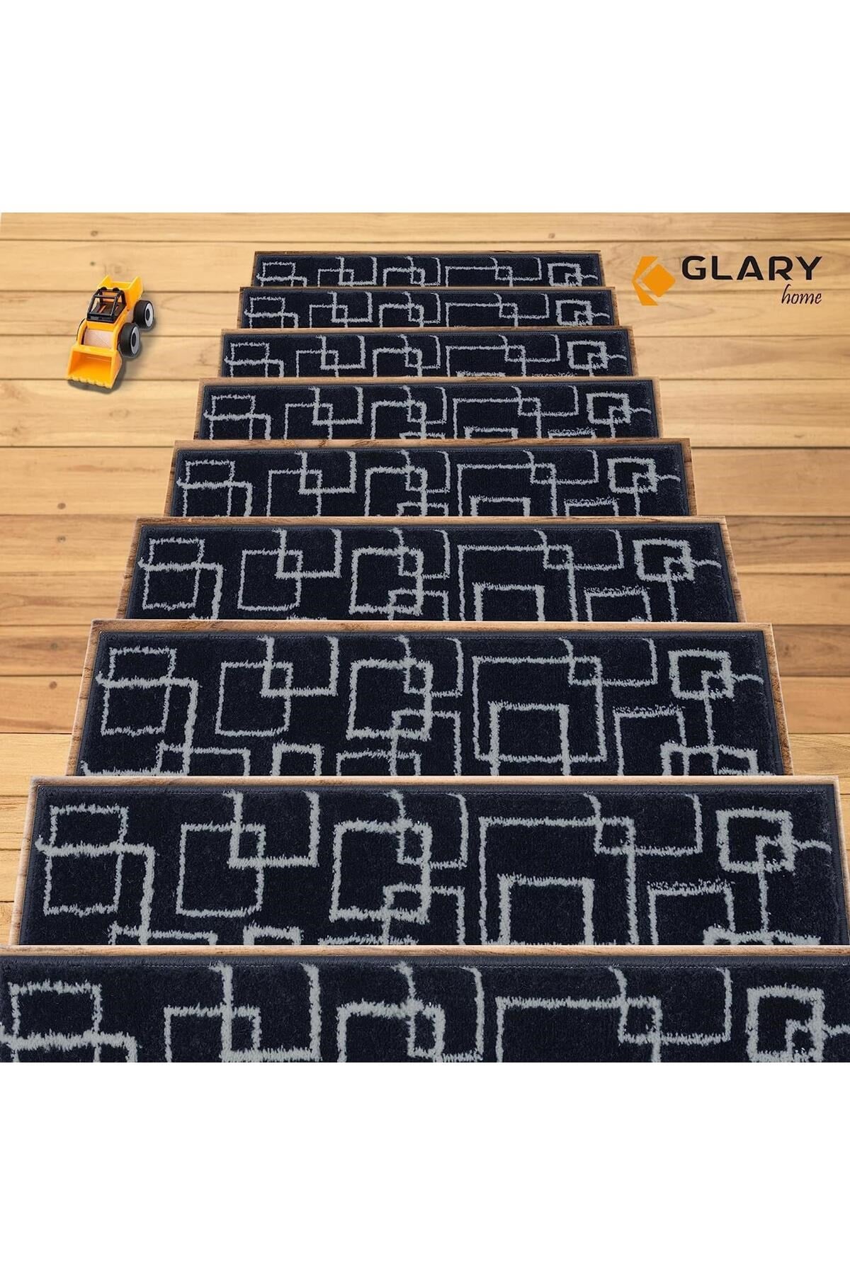 Home Gh40a-gryb-gry10 Kare Desenli Kaydırmaz Tabanlı 10'lu Merdiven Halısı - Gri/siyah
