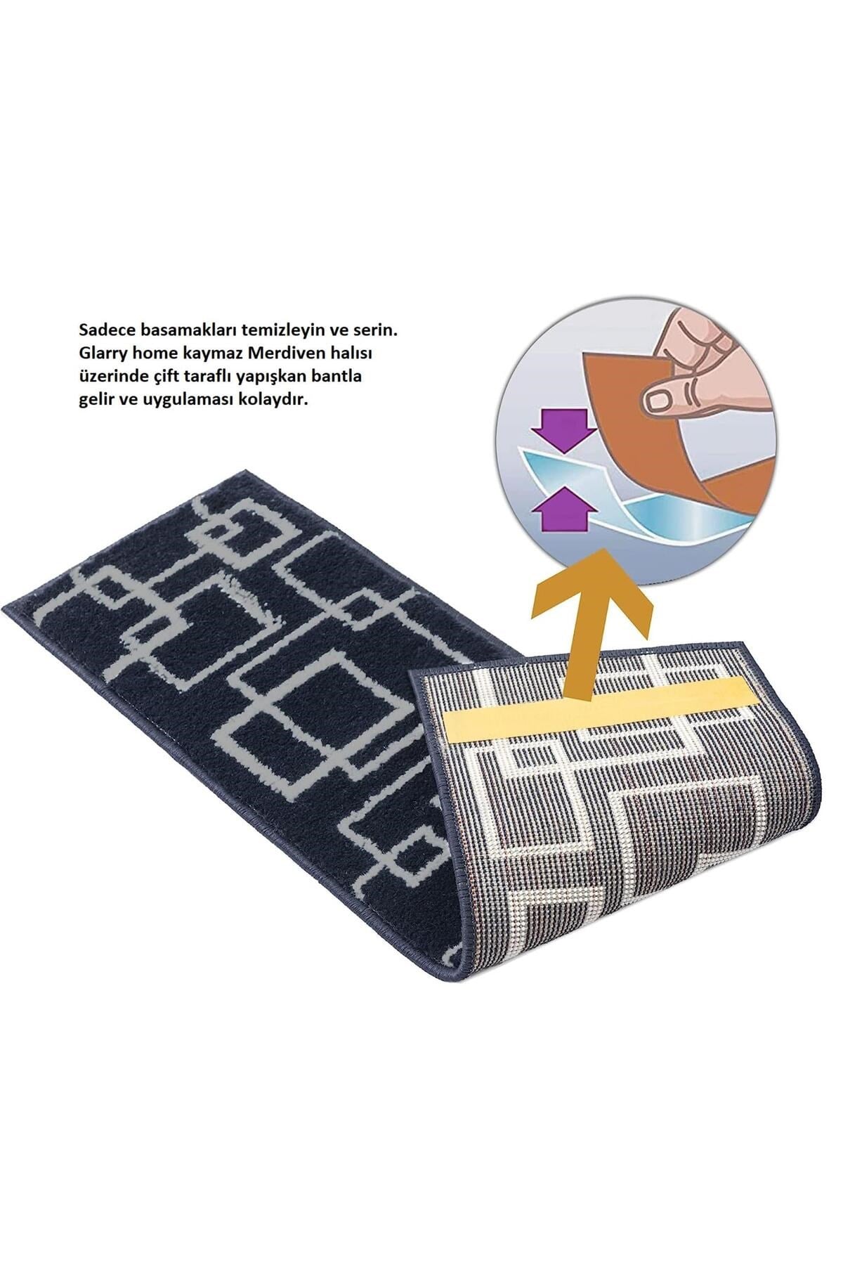 Home Gh40a-gryb-gry5 Kare Desenli Kaydırmaz Tabanlı 5'li Merdiven Halısı - Gri/siyah
