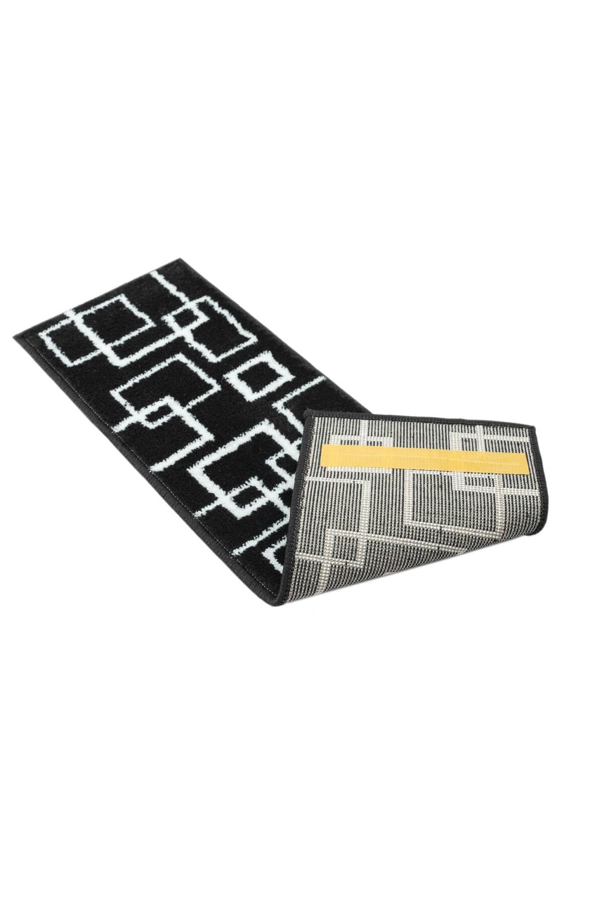 Home Gh40a-wb-gry5 Kare Desenli Kaydırmaz Tabanlı 5'li Merdiven Halısı - Beyaz/siyah