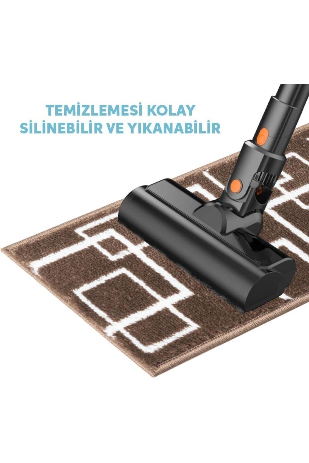 Home GH40A-WDBE Kare Desenli Kaydırmaz Tabanlı 13'lü Merdiven Halısı - Beyaz/Koyu Bej