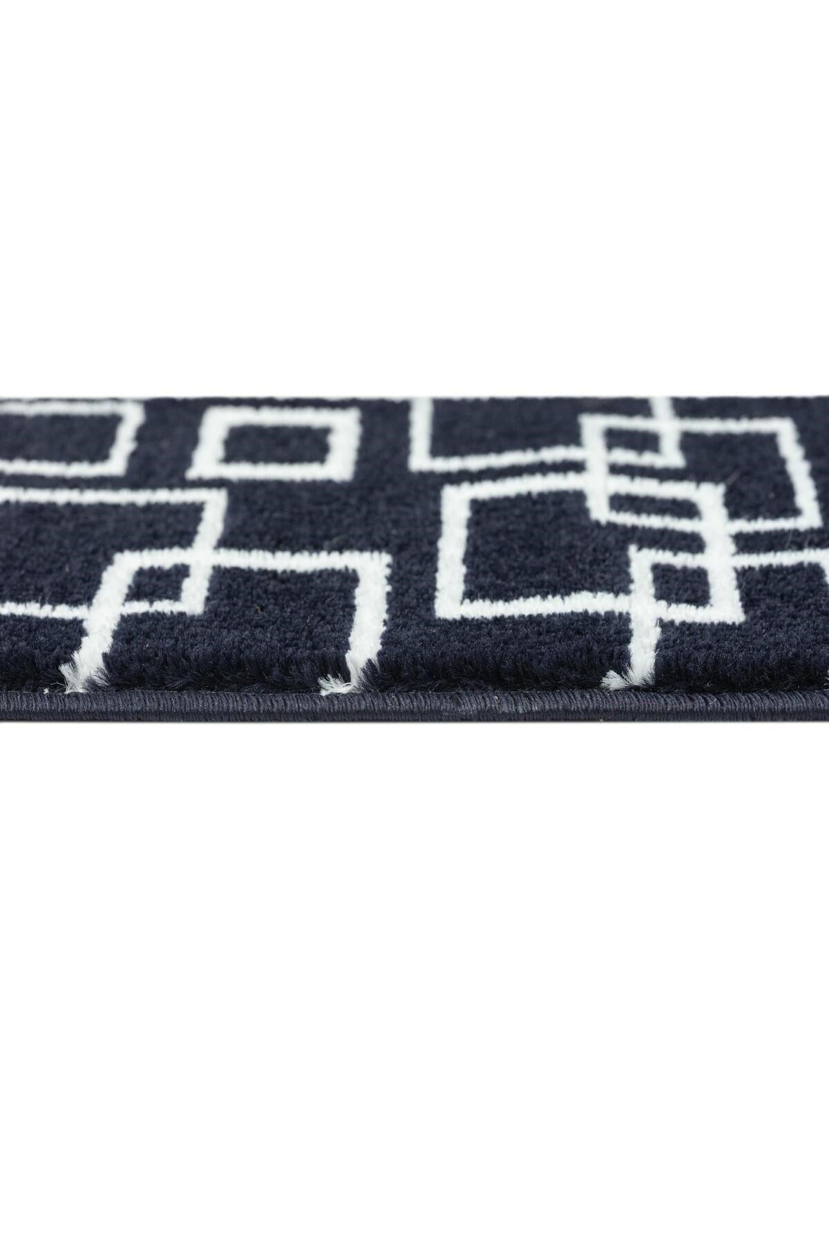 Home Gh40a-wnvy-gry7 Kare Desenli Kaydırmaz Tabanlı 7'li Merdiven Halısı - Beyaz/lacivert