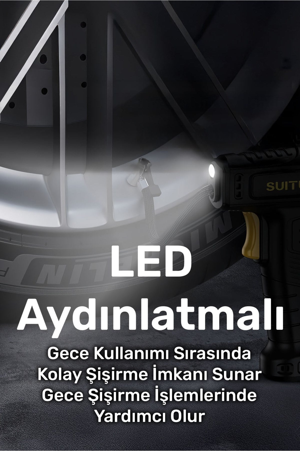 HP03 150PSI 3600Mah Şarjlı Led Işıklı LCD Ekranlı Çok Amaçlı Taşınabilir Dijital Hava Pompası