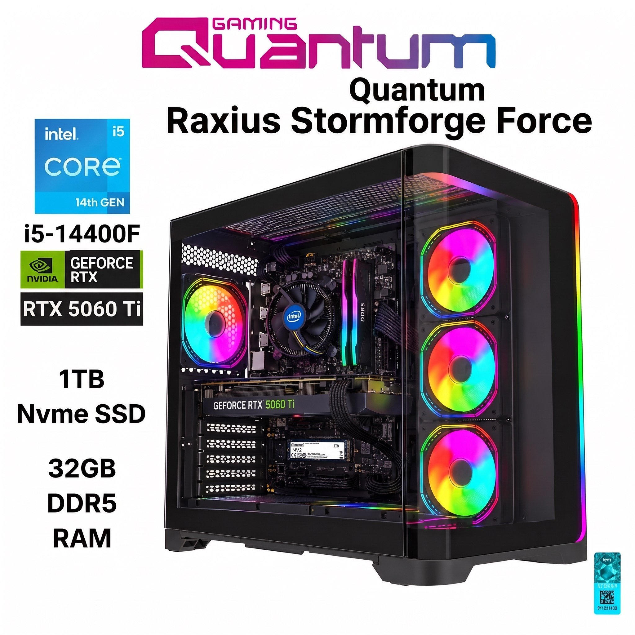 i5-14400F 32GB 1TBSSD RTX5060ti FreeDOS Gaming Masaüstü Bilgisayar