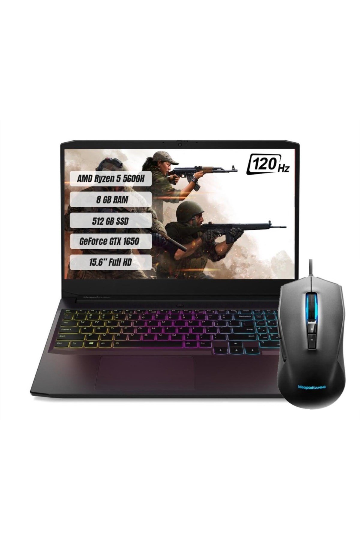 IdeaPad Gaming 3 82K200K3TX R5 5600H 8GB 512SSD GTX 1650 120 Hz 15.6 FHD Dos Taşınabilir Bilgisayar