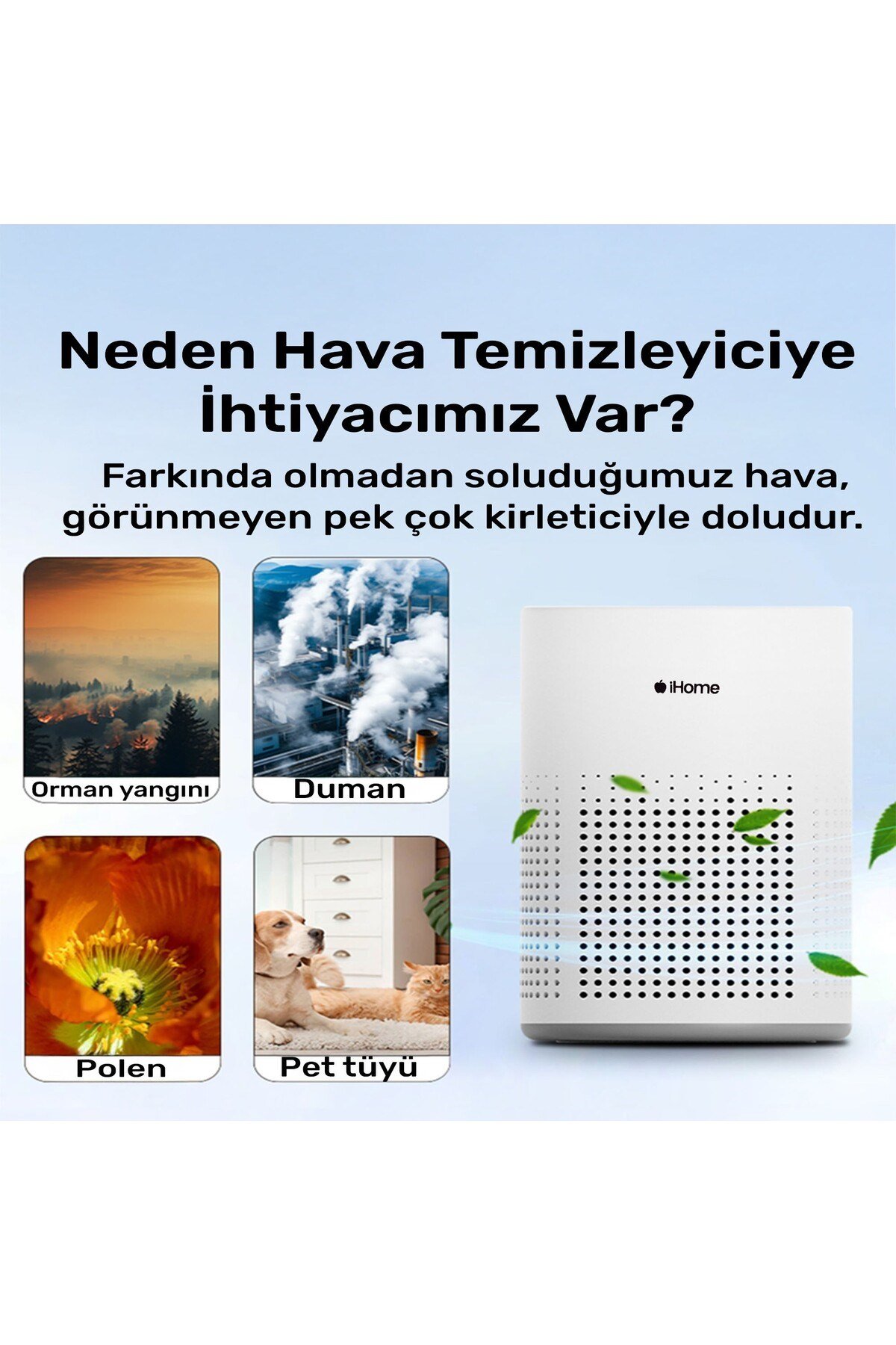 iHome ARP1 Hepa-Aktif Karbon Filtreli 100m3/h Işıklı Ultra Sessiz Air Purifier Hava Temizleyici