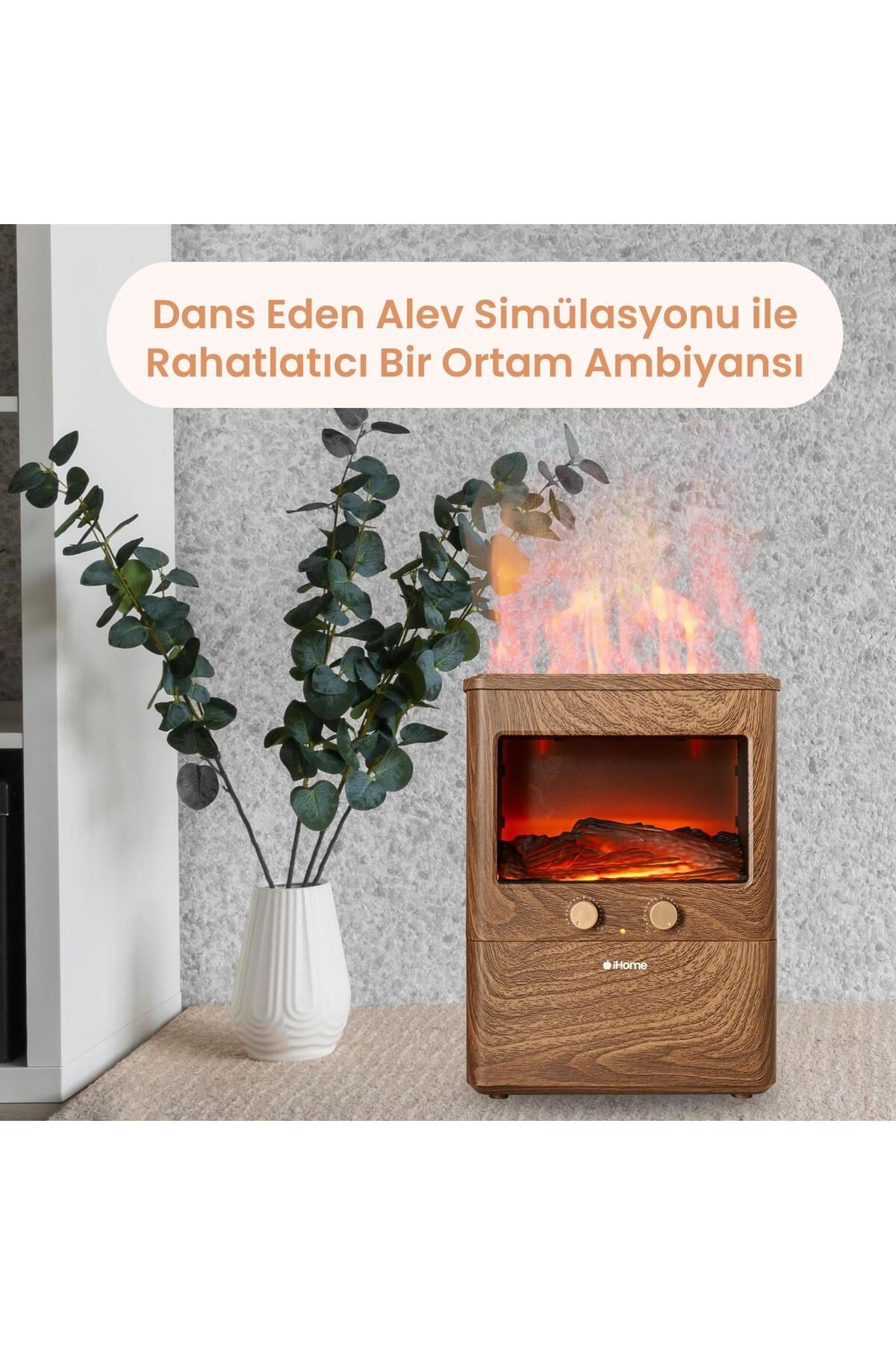 iHome NPD3L 3D Şömine Efektli 3L Aromaterapi Difüzör Ultrasonik Hava Nemlendirici Buhar Makinesi