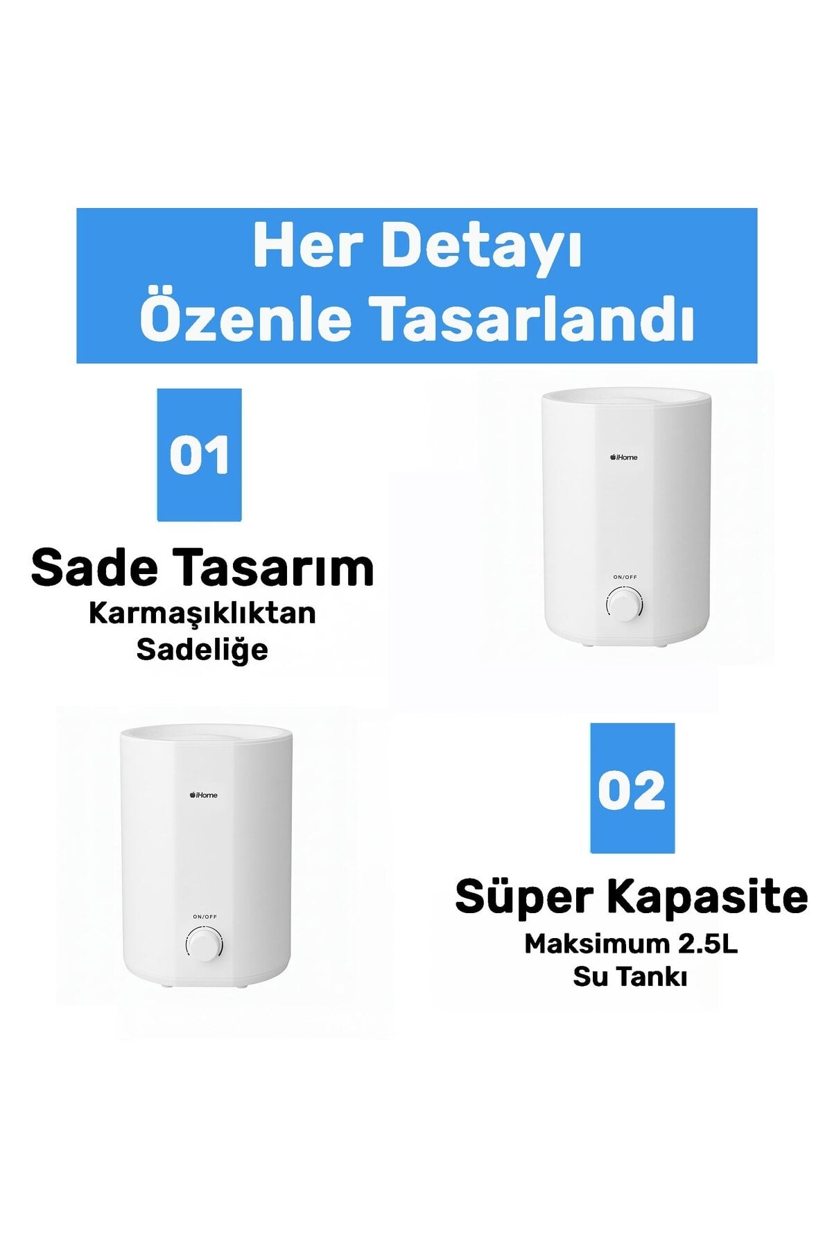 iHome11 2500ml Ayarlanabilir Aromaterapi Difüzör Ultrasonik Hava Nemlendirici Buhar Makinesi