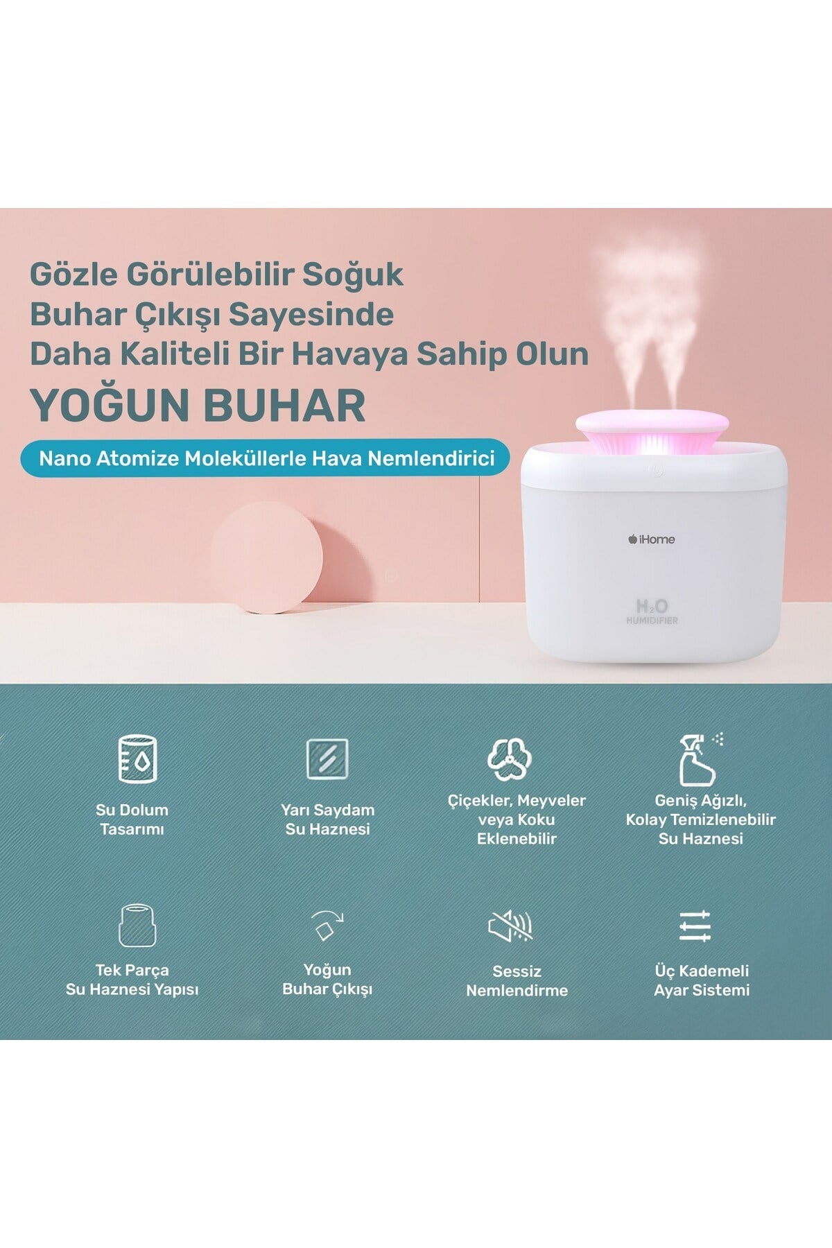 iHome14 RGB Renkli 3300ml Aromaterapi Difüzör Ultrasonik Hava Nemlendirici Buhar Makinesi