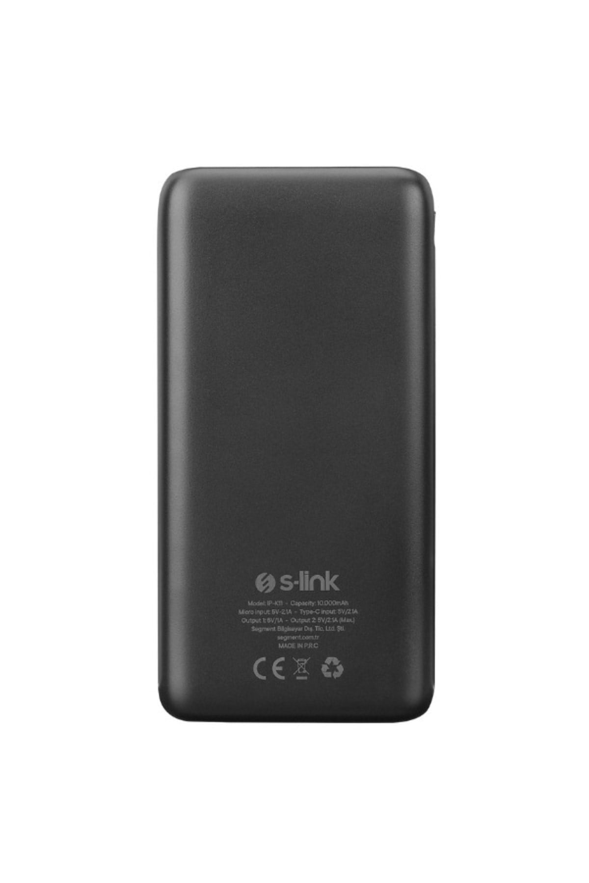Ip-K11 10000Mah 2*Usb Micro+Type-C Siyah Lcd Ekranlı Taşınabilir Pil Şarj Cihazı