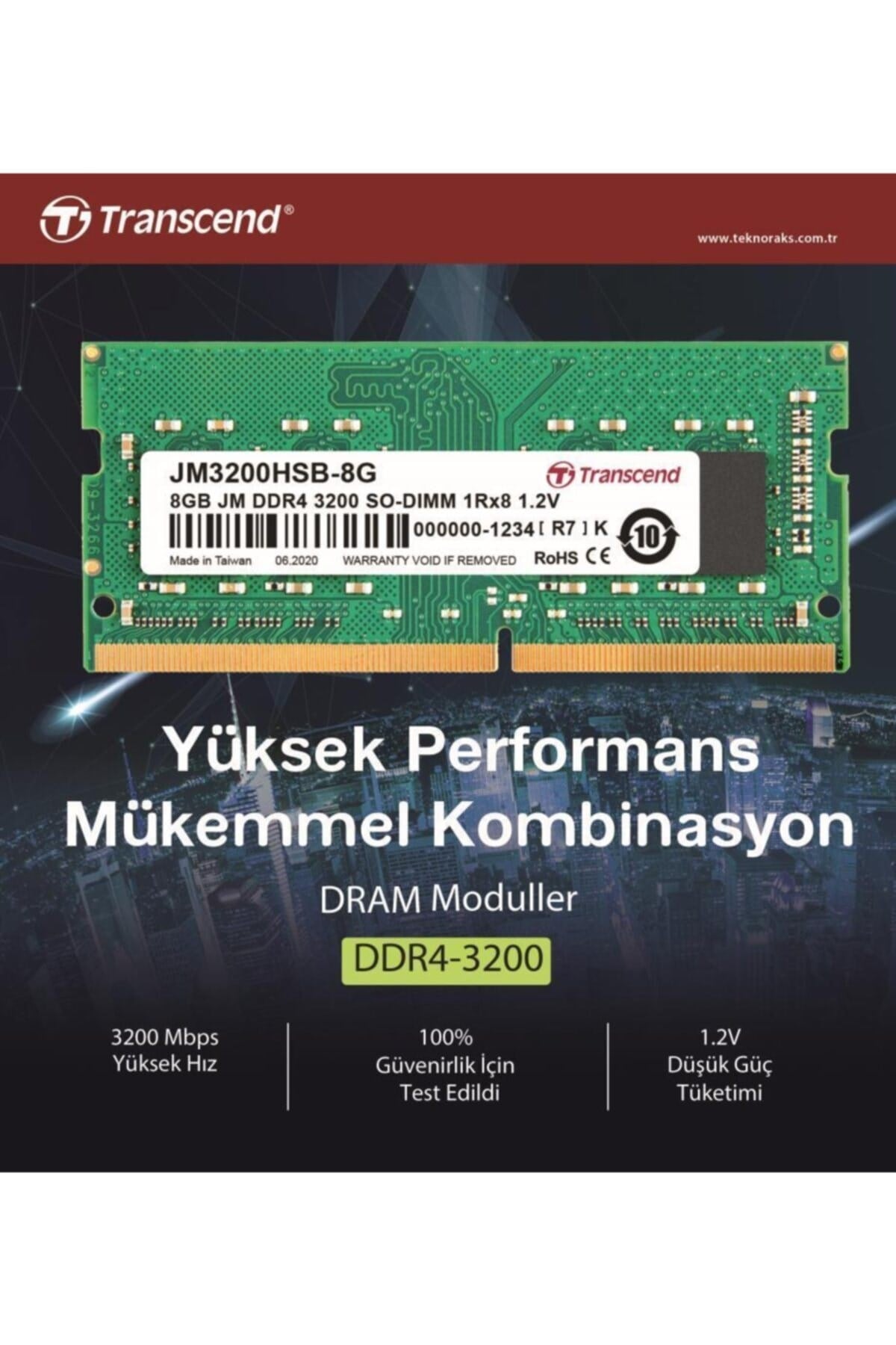 Jm3200hsb-8g 8gb Ddr4 3200mhz Cl22 1.2v Msı Uyumlu Notebook Ram