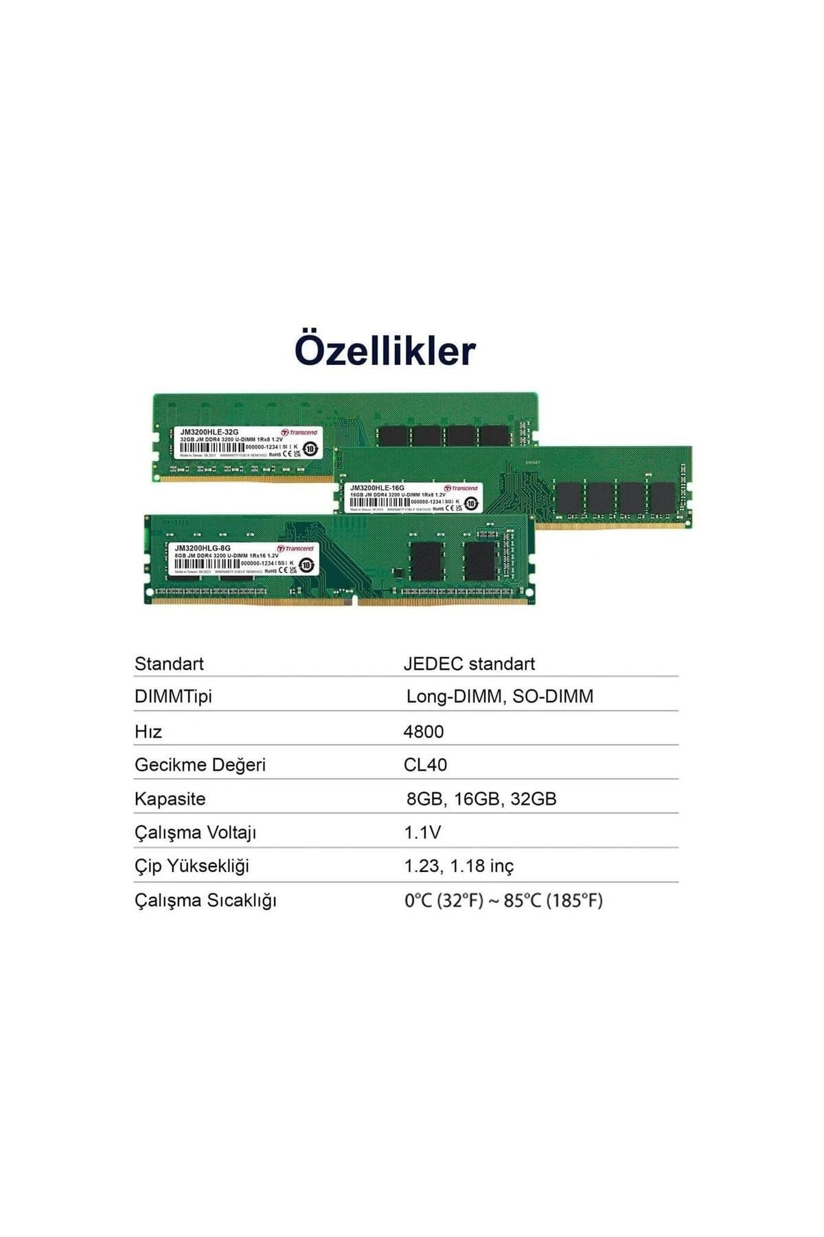 JM4800ALE-32G 32GB DDR5 4800Mhz CL40 1.1V Masaüstü Pc Ram