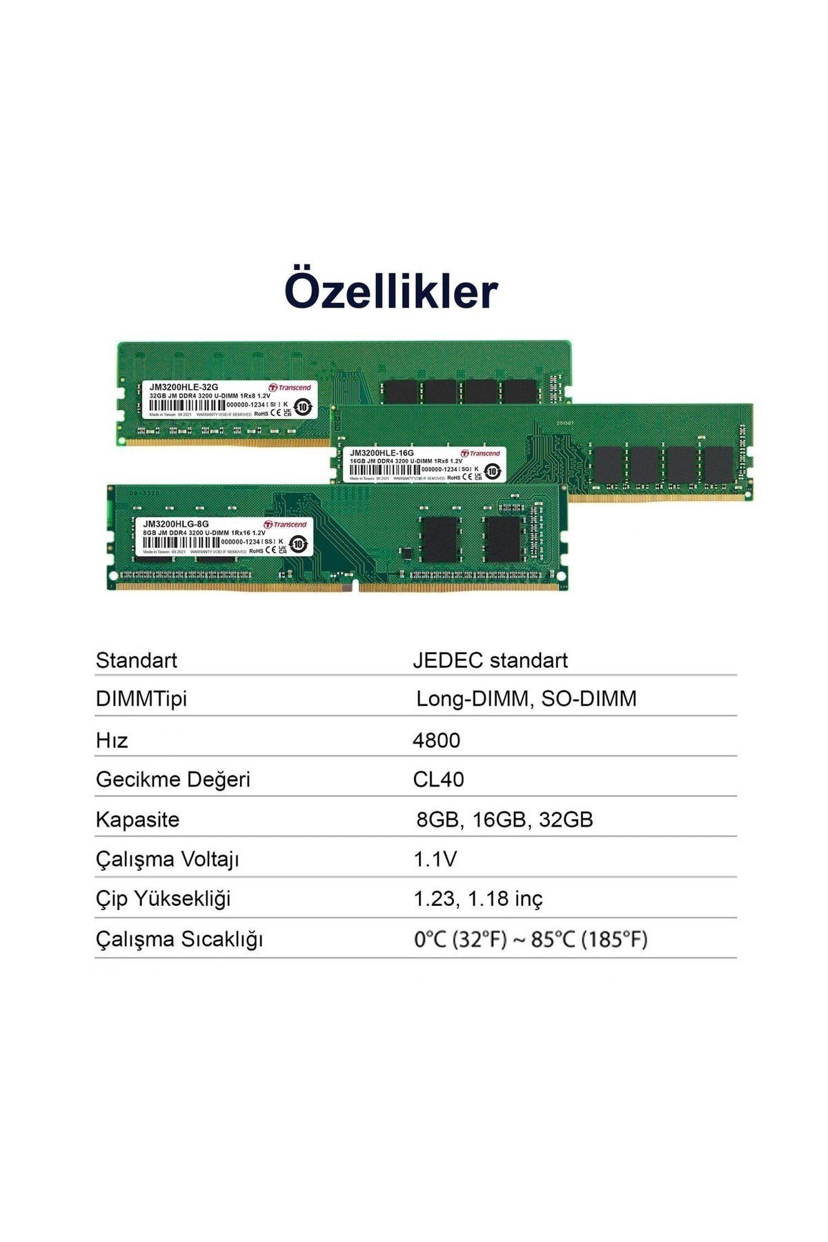 Jm4800alg-8g 8gb Ddr5 4800mhz Cl40 1.1v Masaüstü Ram