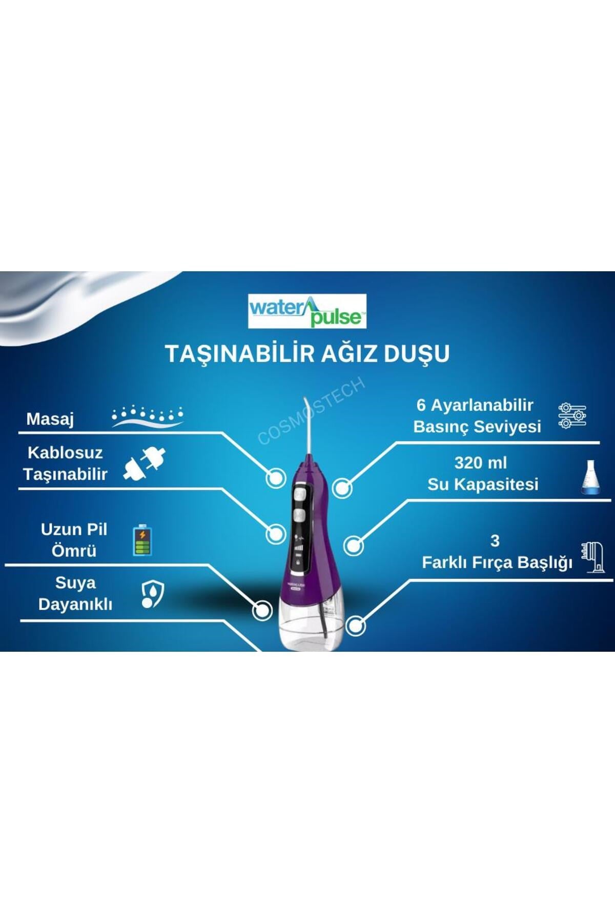 Kablosuz Pro V580 Water Flosser 320ml Taşınabilir Diş/protez Bakım Ve Ağız Duşu Mor