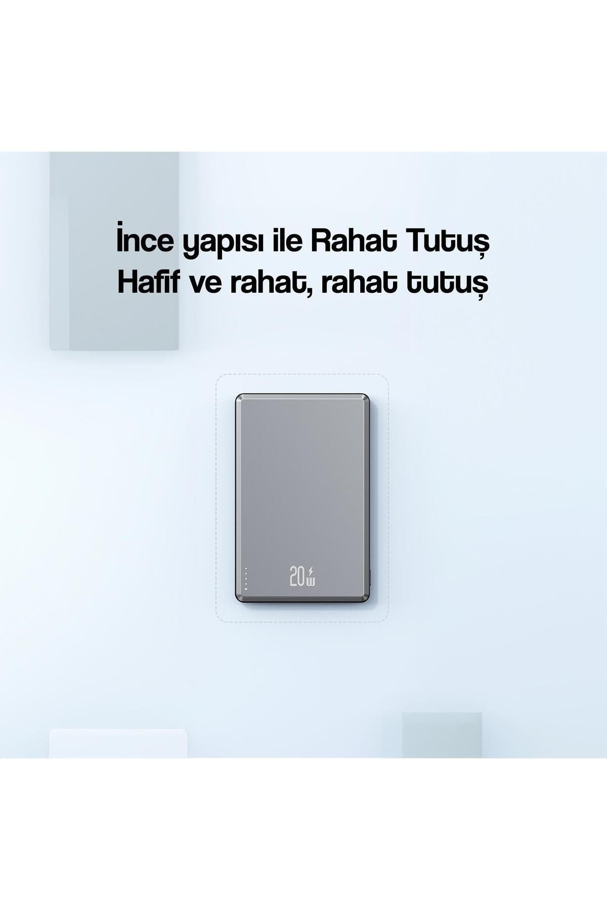 Kablosuz Şarj Mıknatıslı Magsafe Ultra Slim Alüminyum 5.000 Mah 20w Powerbank Cd220pd