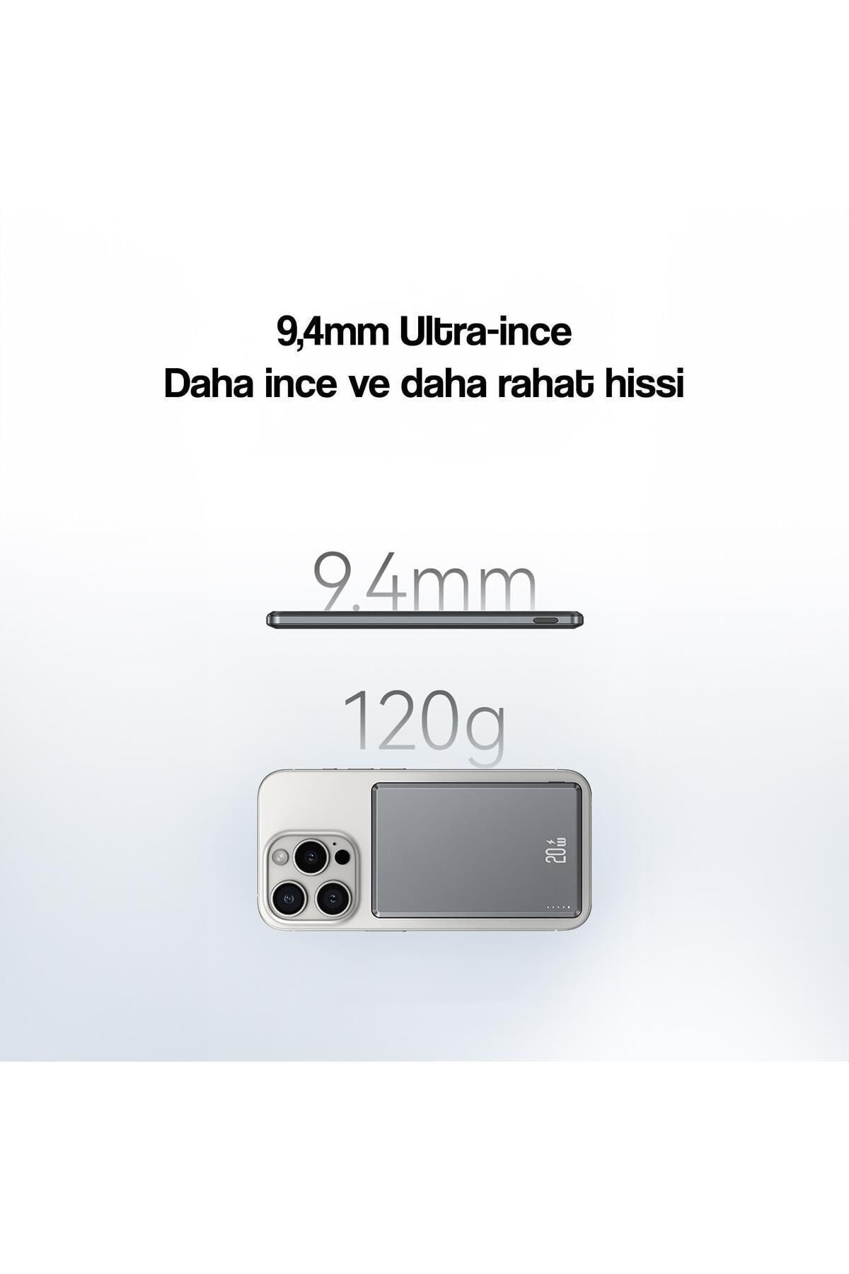 Kablosuz Şarj Mıknatıslı Magsafe Ultra Slim Alüminyum 5.000 Mah 20w Powerbank Cd220pd