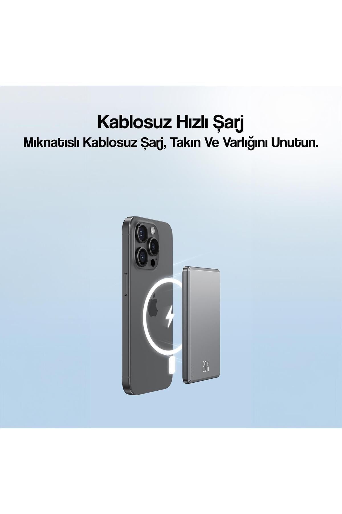 Kablosuz Şarj Mıknatıslı Magsafe Ultra Slim Alüminyum 5.000 Mah 20w Powerbank Cd220pd