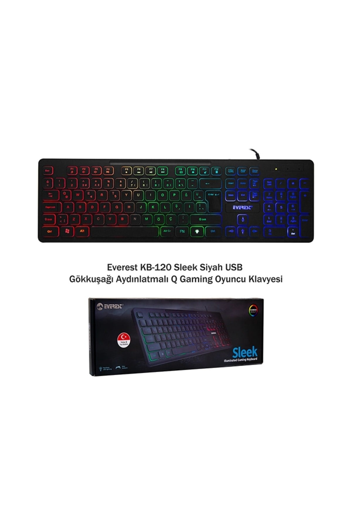 Kb-120 Sleek Siyah Usb Gökkuşağı Aydınlatmalı Q Gaming Oyuncu Klavyesi
