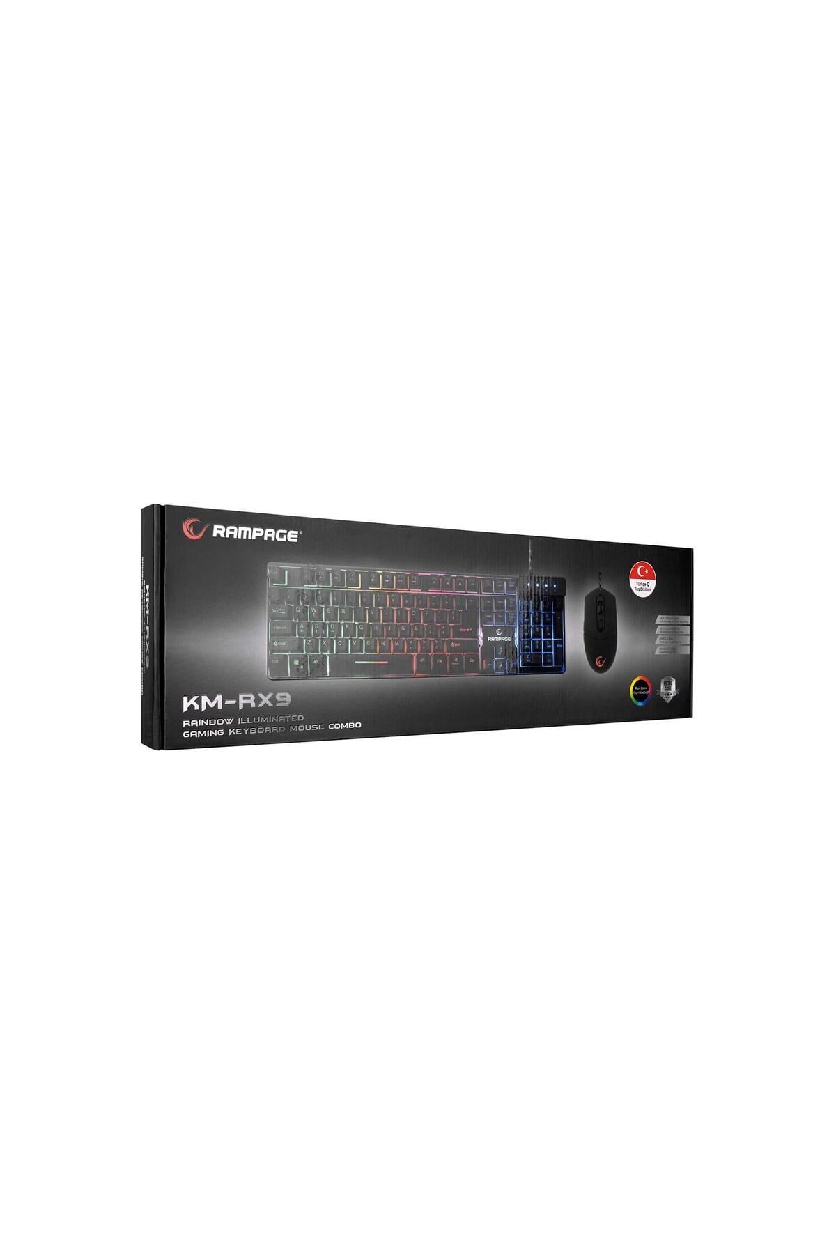 KM-RX9 CYPHER Siyah Usb Gökkuşağı Zemin Aydınlatmalı Q Standart Oyuncu Klavye + Mouse Set