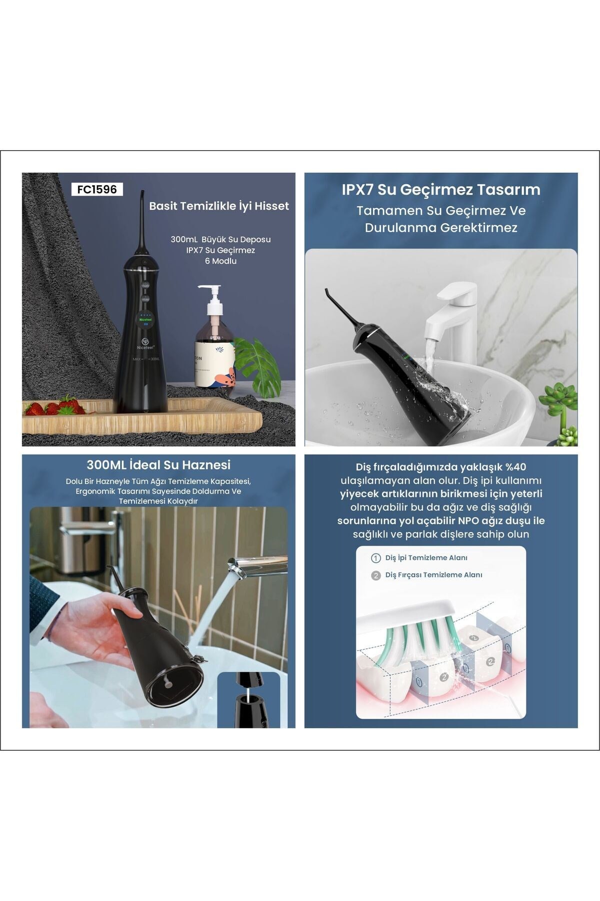 Komple Ağız Temizliği Nicefeel Fc1596 Taşınabilir,şarjlı,masajlı,diş Teli/protez Bakım Profesyonel