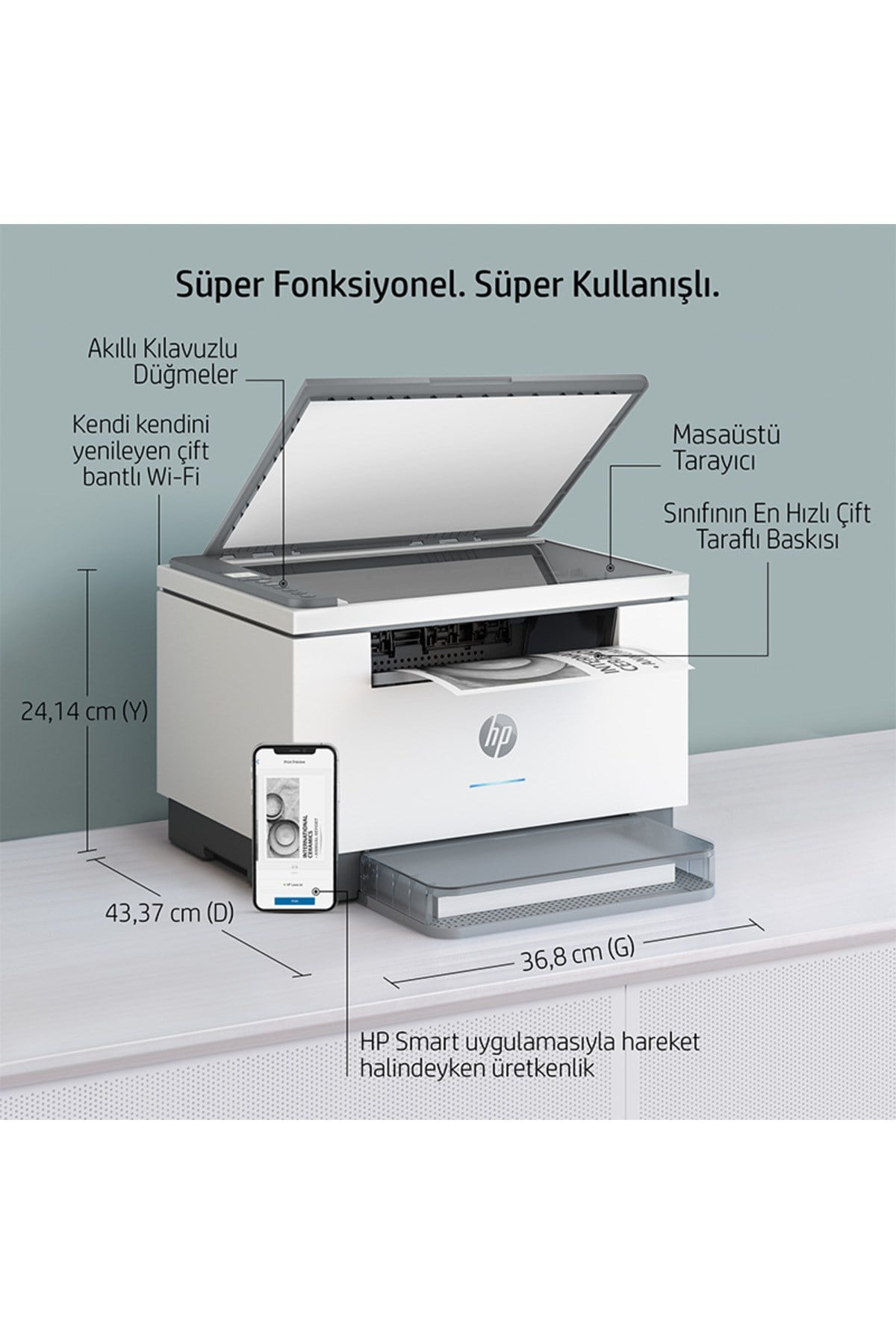 Laserjet M236dw 9yf95a Wi-fi Fotokopi Tarayıcı Dubleks Baskılı Mono Çok Fonksiyonlu Yazıcı
