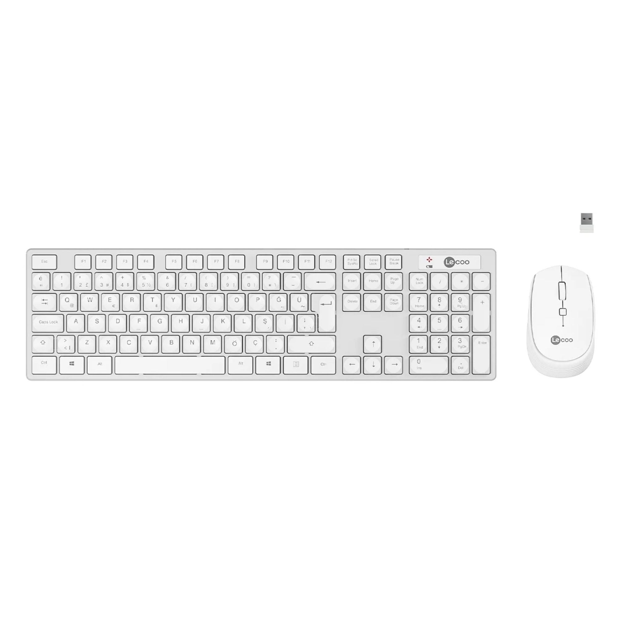 Lecoo MK2001 Kablosuz Türkçe Q Klavye & Mouse Set Beyaz
