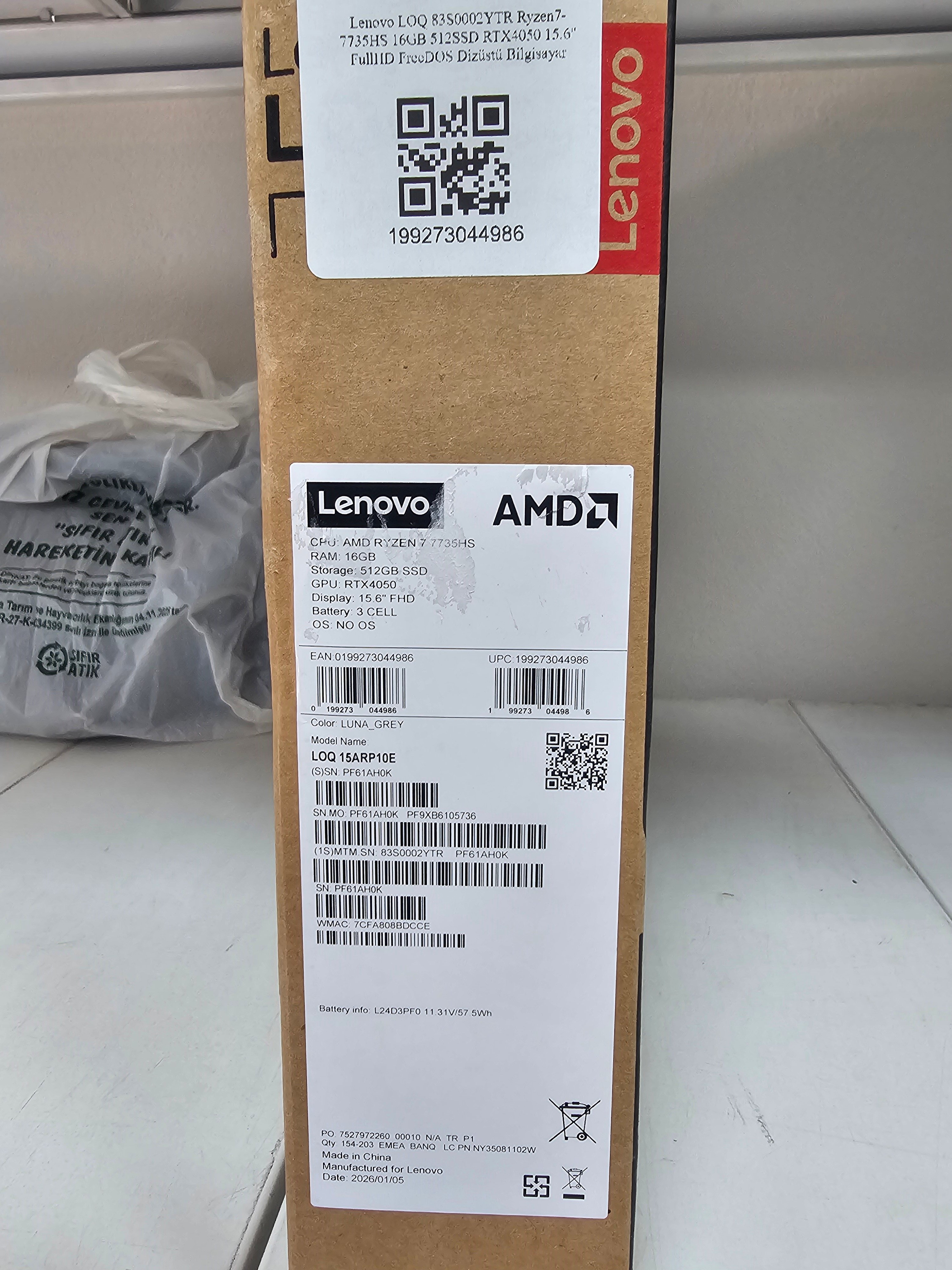 Lenovo LOQ 83S0002YTR Ryzen7-7735HS 16GB 512SSD RTX4050 15.6